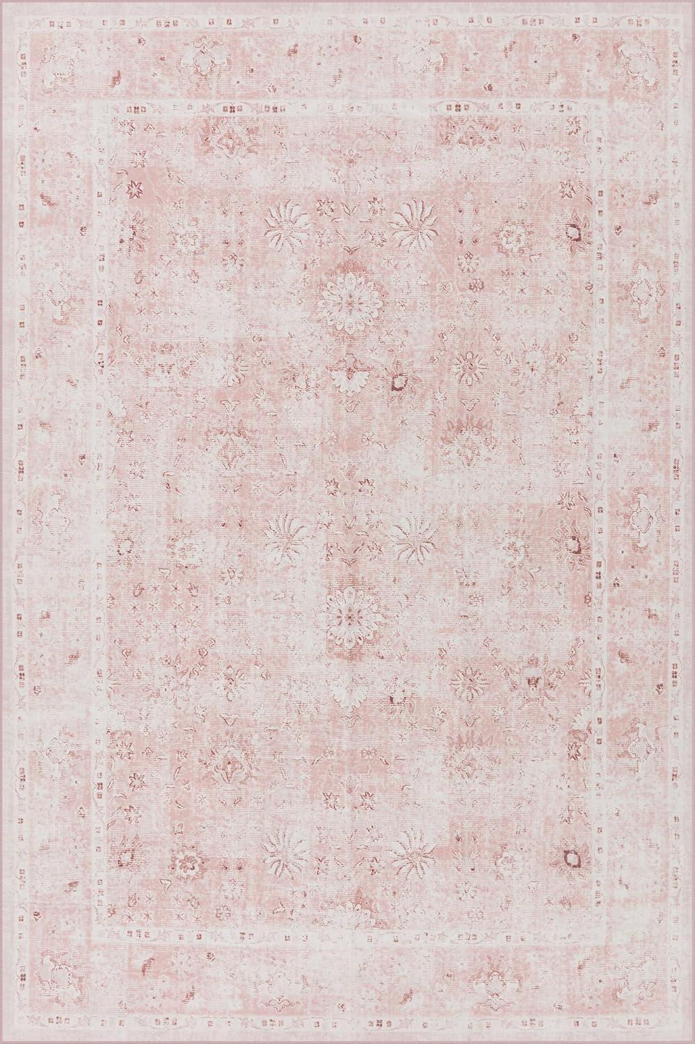 LIMON HOME Light Pink Nursery Area Rug 6x9 for Bedroom Girls,Washable Baby Blush Pink Boho Floral Rug,Super Soft Faux Wool Machine Washable Carpet Area Rugs for Kids Room Playroom