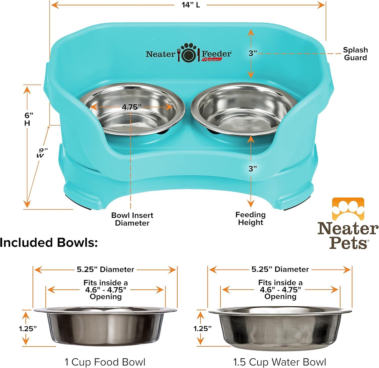 Neater Pets Neater Feeder Deluxe Mess-Proof Elevated Food & Water Bowls for Cats, Aquamarine