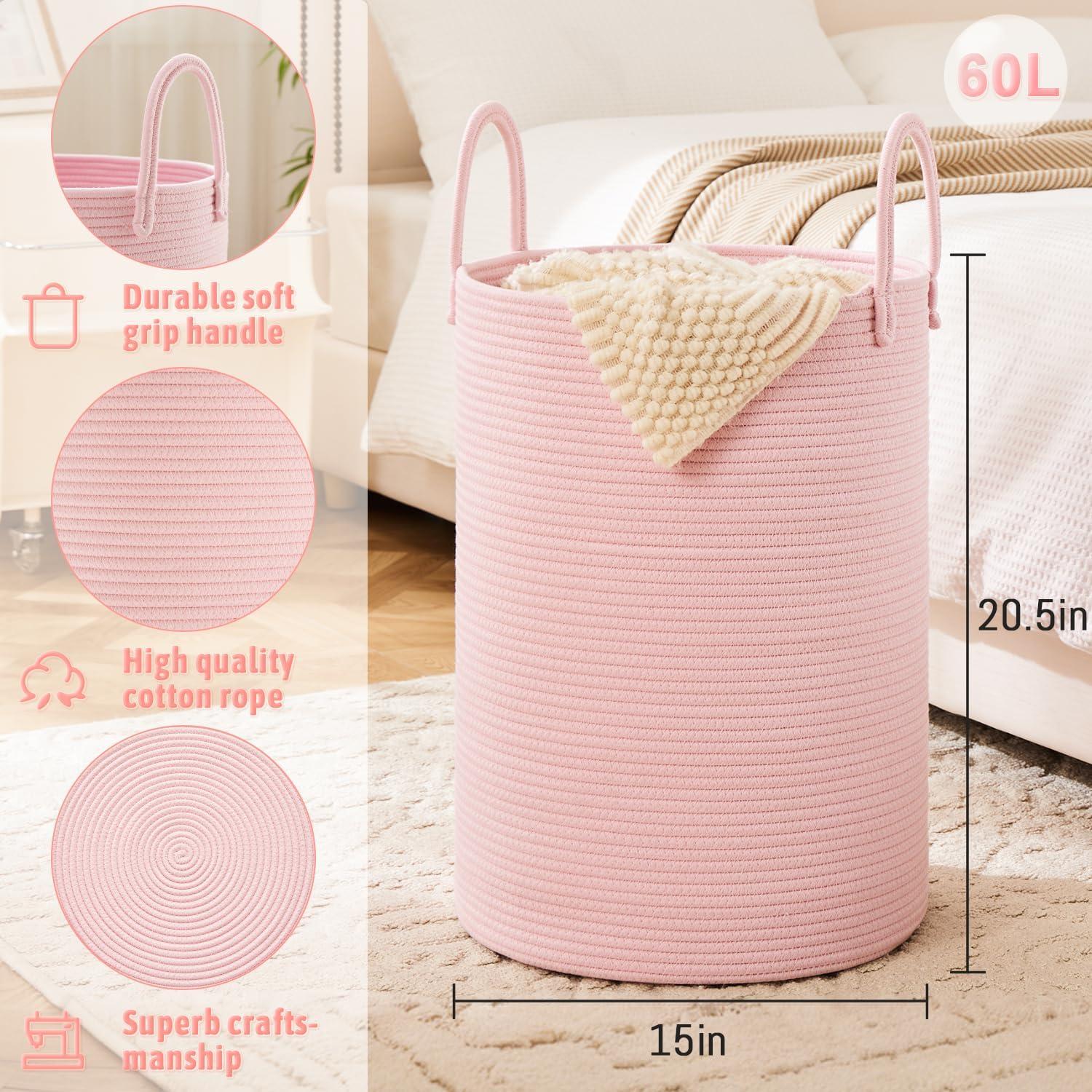 Beachcrest Home™ 60L Woven Cotton Rope Laundry Basket For Dirty Clothes In Bathroom And Living Room