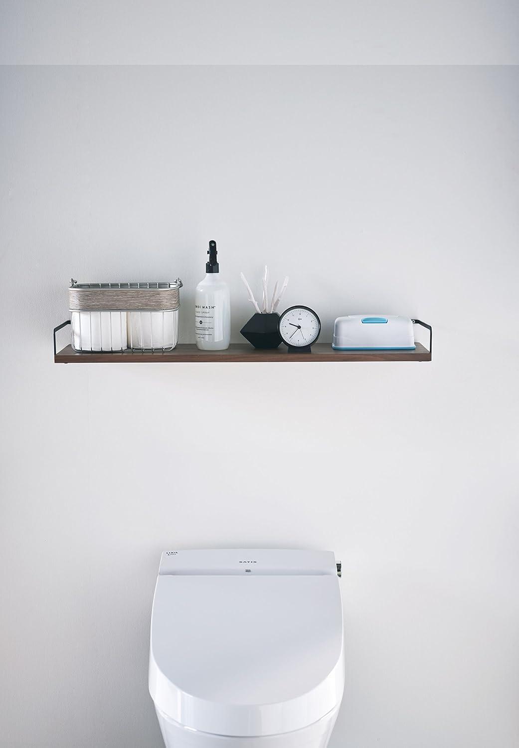 Contemporary Black Steel and Wood Wall-Mounted Shelf