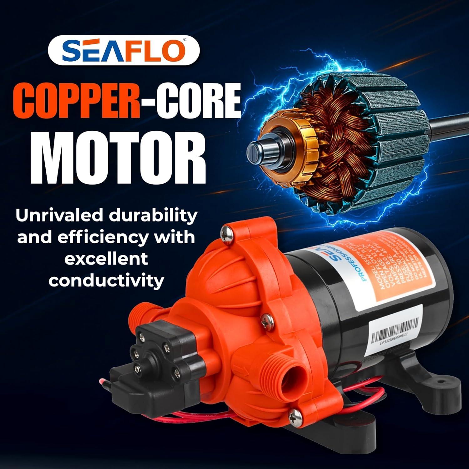 SEAFLO 123ABC, 3.0A, 12V, Orange and White, Diaphragm Self Priming Water Transfer Pump, 3.0 GPM