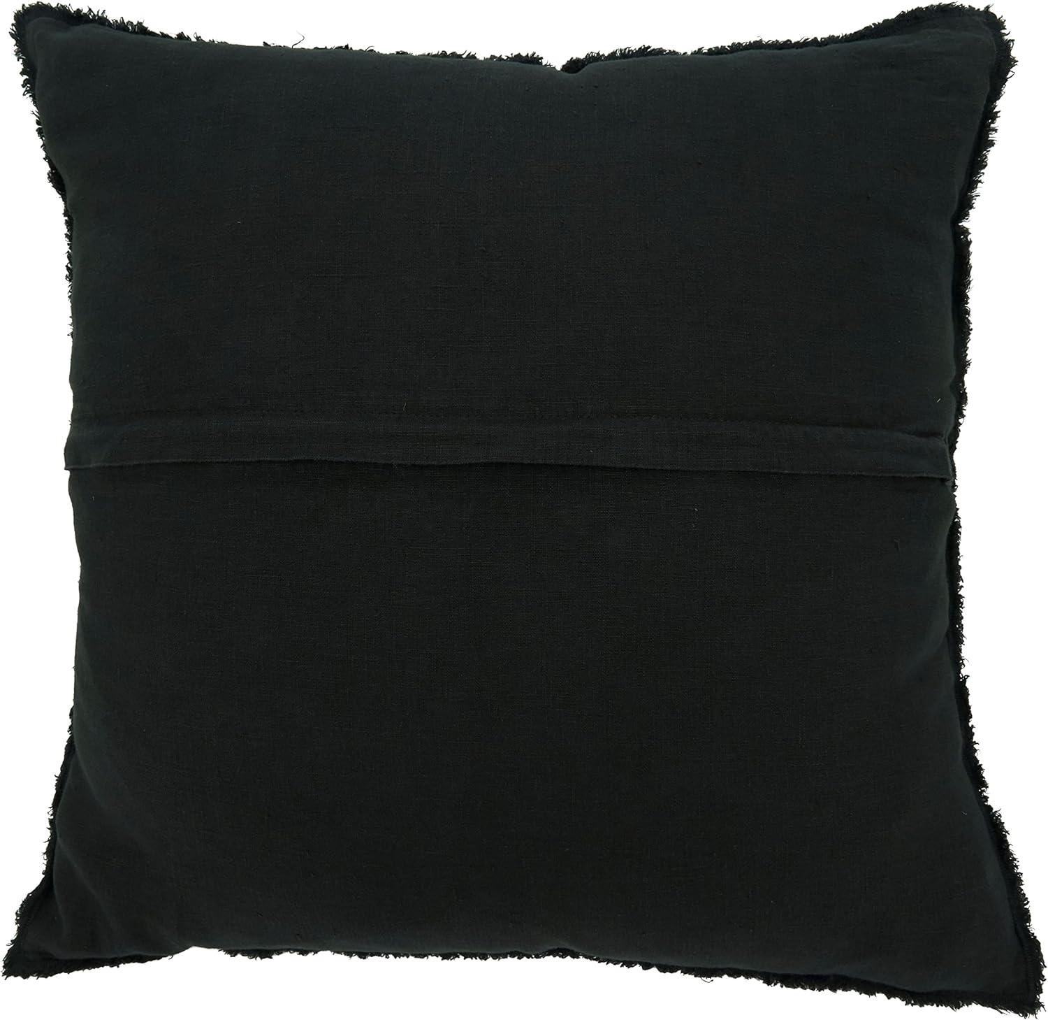 Saro Lifestyle Down-Filled Fringed Design Throw Pillow, 20"x20", Black