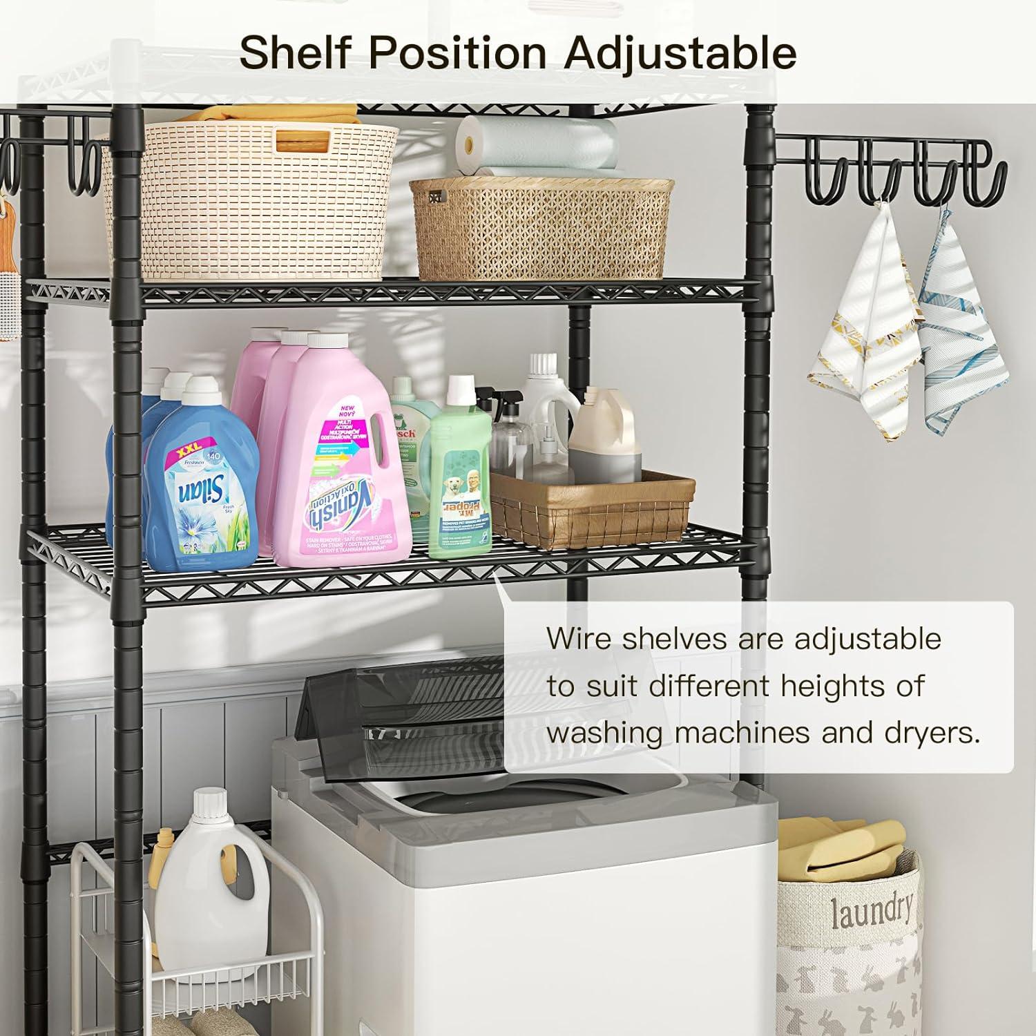 Adjustable Black Carbon Steel Laundry Storage Organizer