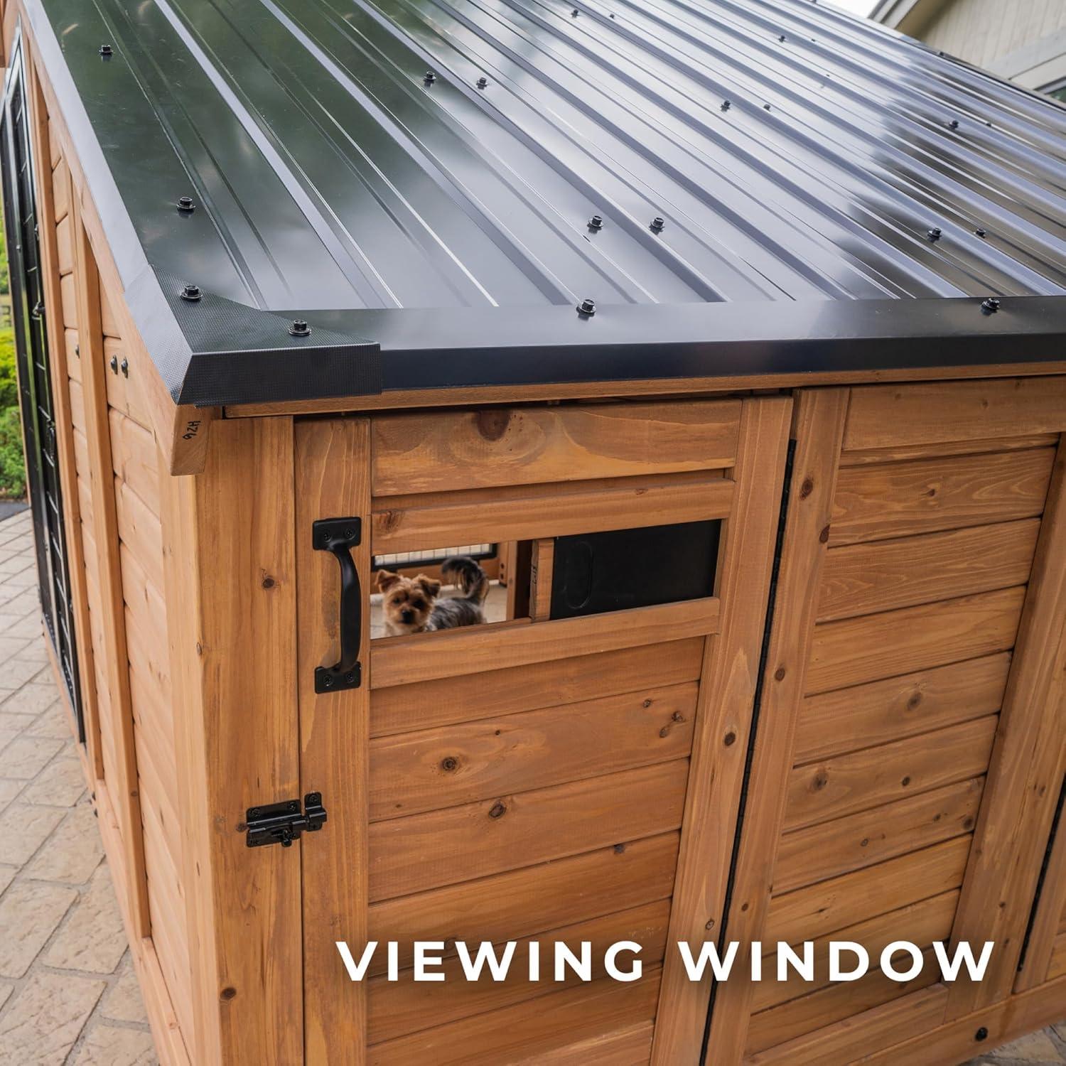 Large Cedar Wood Dog Kennel with Steel Roof and Feeding Tray