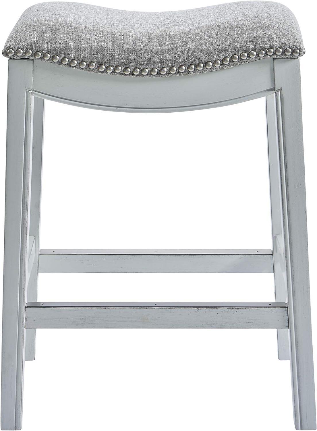 Zoey 31" White Wood Backless Saddle Barstool with Linen Seat