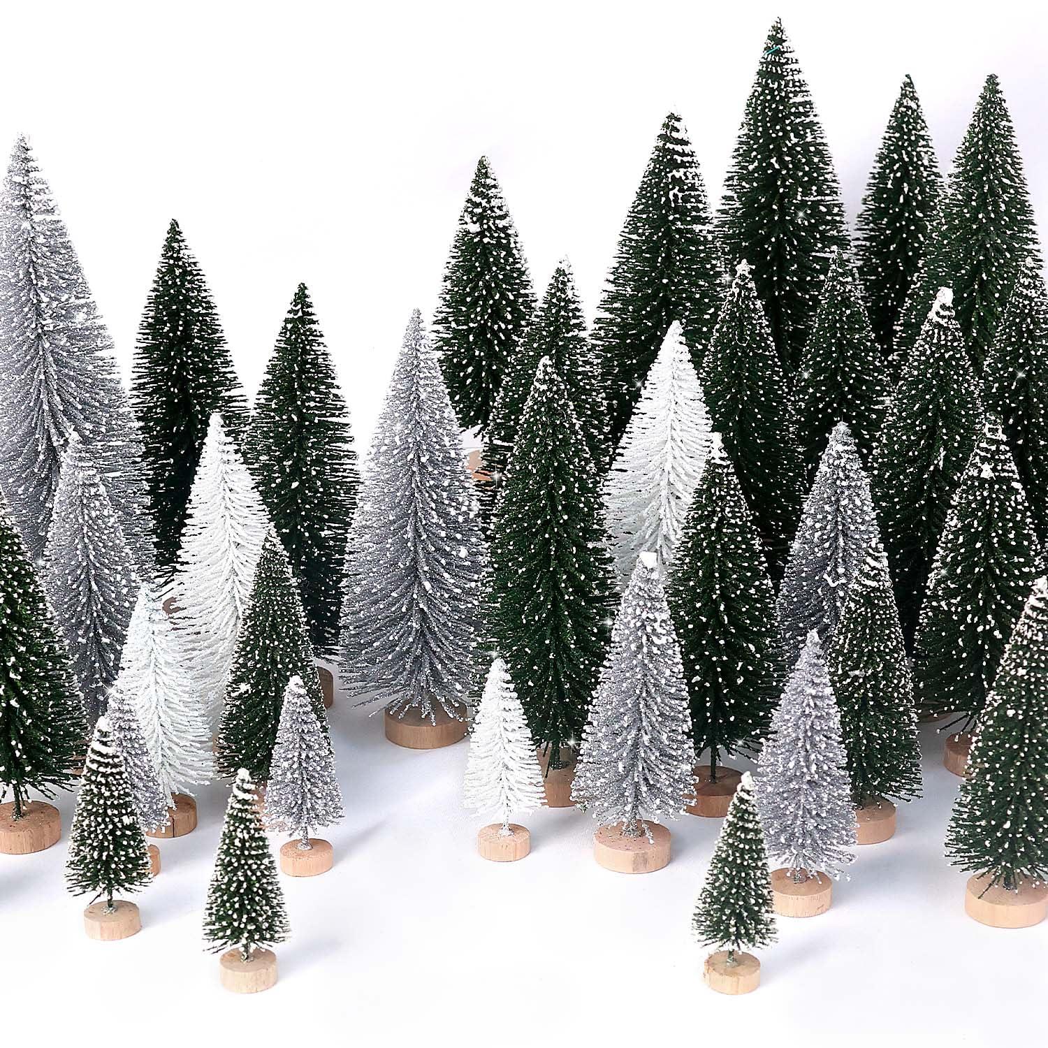 30Pcs Mini Christmas Trees Artificial Christmas Tree Bottle Brush Trees With Wooden Base For Christmas Decor Christmas Party Home Table Craft Decorations