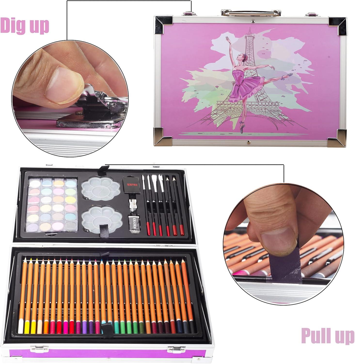 KINSPORY Pink Deluxe Double Layer Art Kit with Sketch Pads