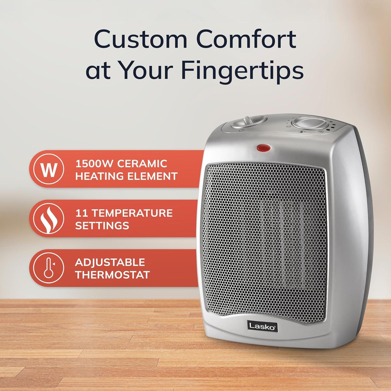 Lasko Ceramic 1500 Watt 5118 BTU Electric Compact Space Heater with Adjustable Thermostat