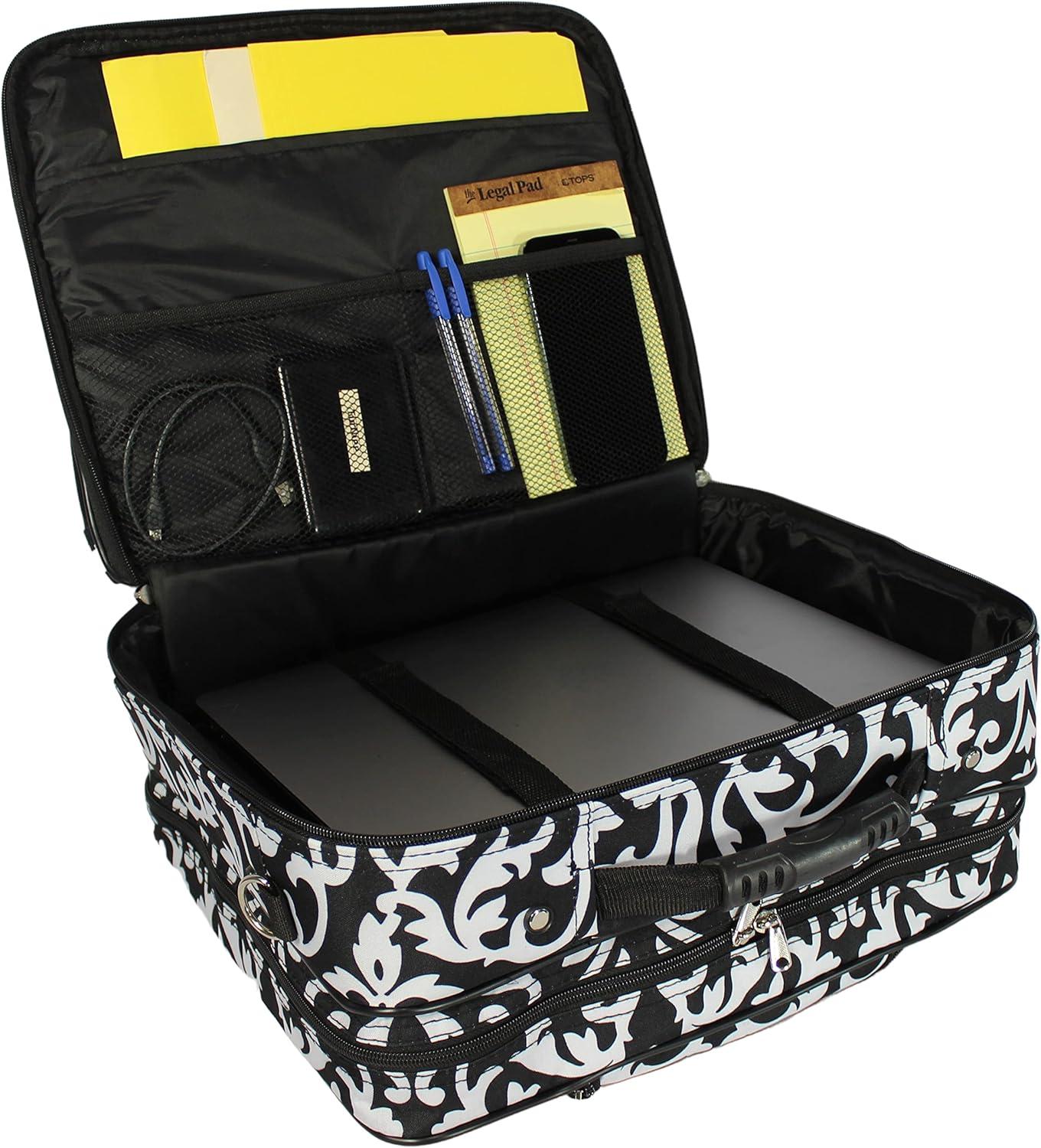 World Traveler Rolling 17-Inch Laptop Briefcase Computer Case - Black Trim Damask