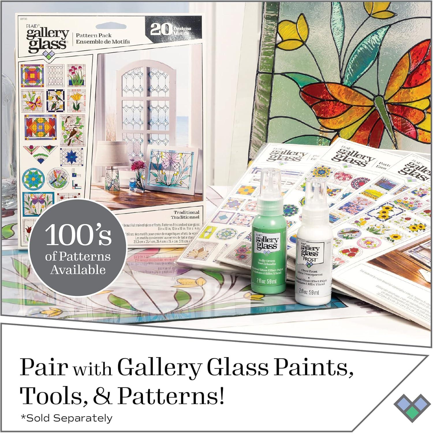 Gallery Glass Stained Glass Acrylic Paint Starter Kit, 10 Pc Set Including 2 Surfaces and Pattern Pack