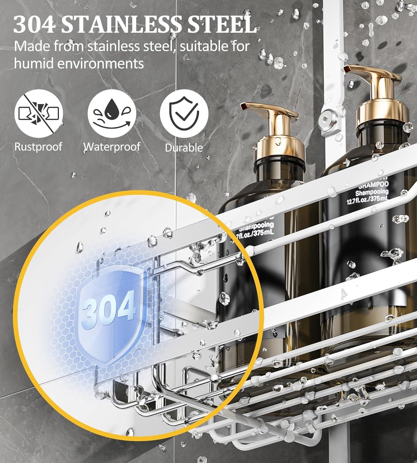 OMAIRA 5-Pack Shower Caddy Hanging Organizer, Stainless Steel Rust-free No Drilling Adjustable Non-Slip Non-Shake Bathroom Caddy Organizer storage for Inside Bath Over Shower Head Rack Holder,Silver