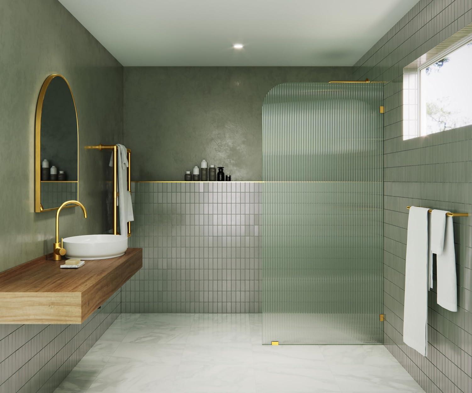 Glass Warehouse  36" x 78" Frameless Shower Door - Single Fixed Panel Fluted Frosted Radius Matte Black 36 Inch - Right Matte
