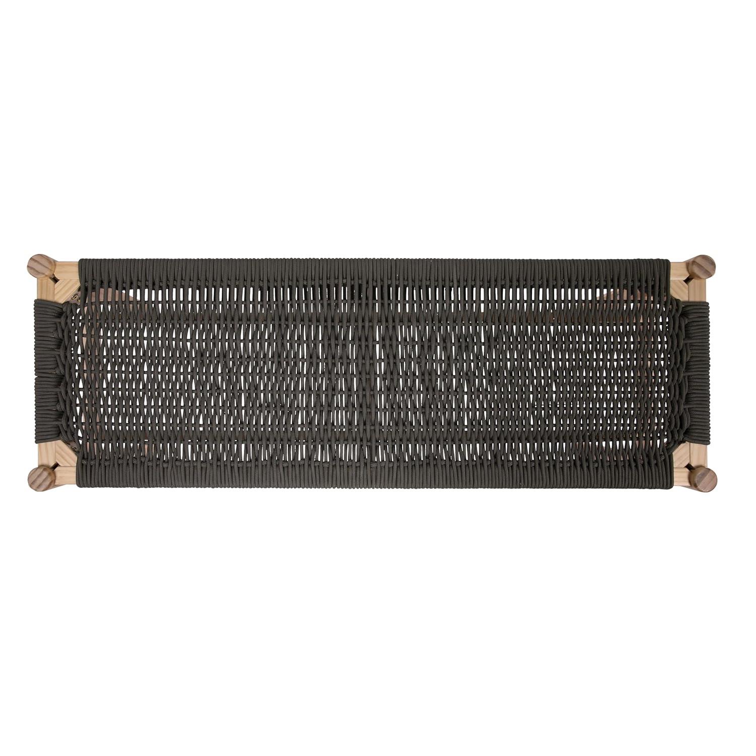 Storied Home Fernway Solid Wood and Woven Rope Entryway Bench Moss Green: Pine Frame, Cotton Upholstery