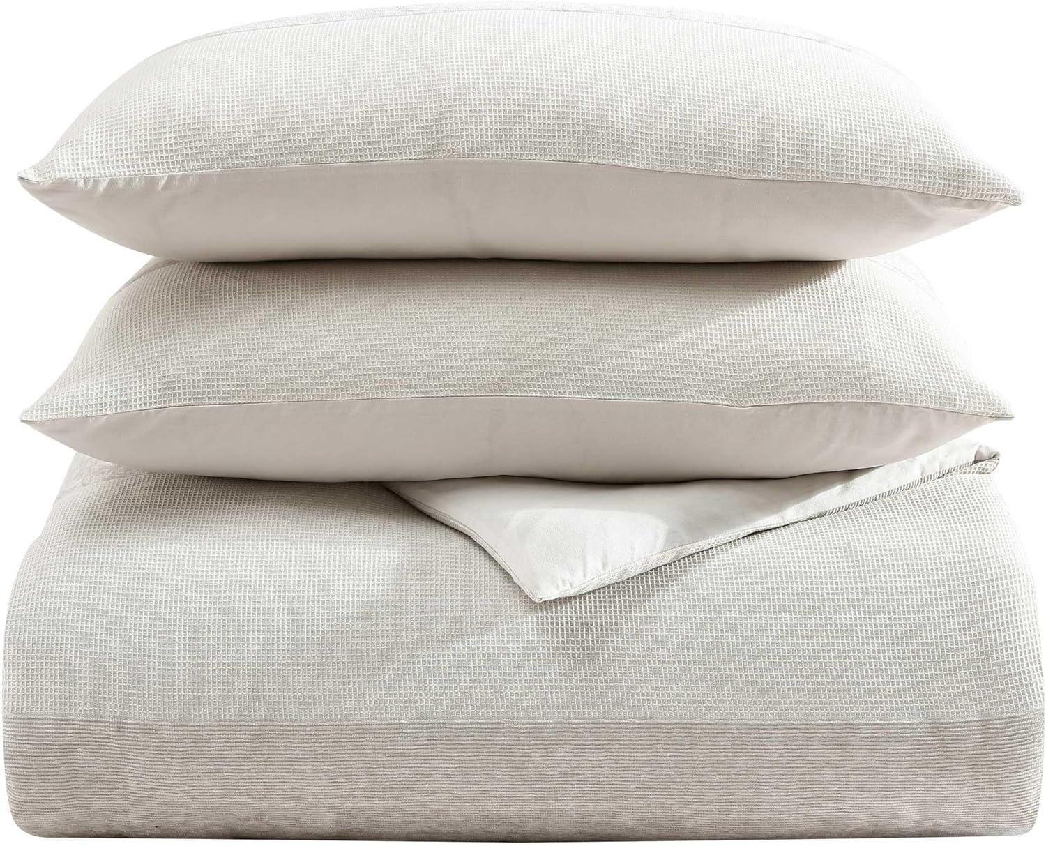 Vera Wang Vera Wang Chenille Waffle Stripe Beige Duvet Cover Set