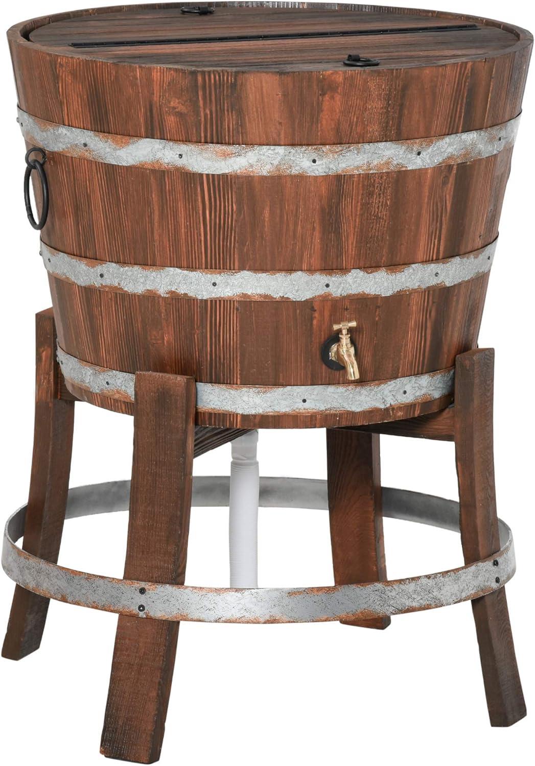 Outsunny 13 Gallons Retro Style Wooden Cooler Ice Bucket with Support Frame, Foldable Flip Cover, and Drain Faucet