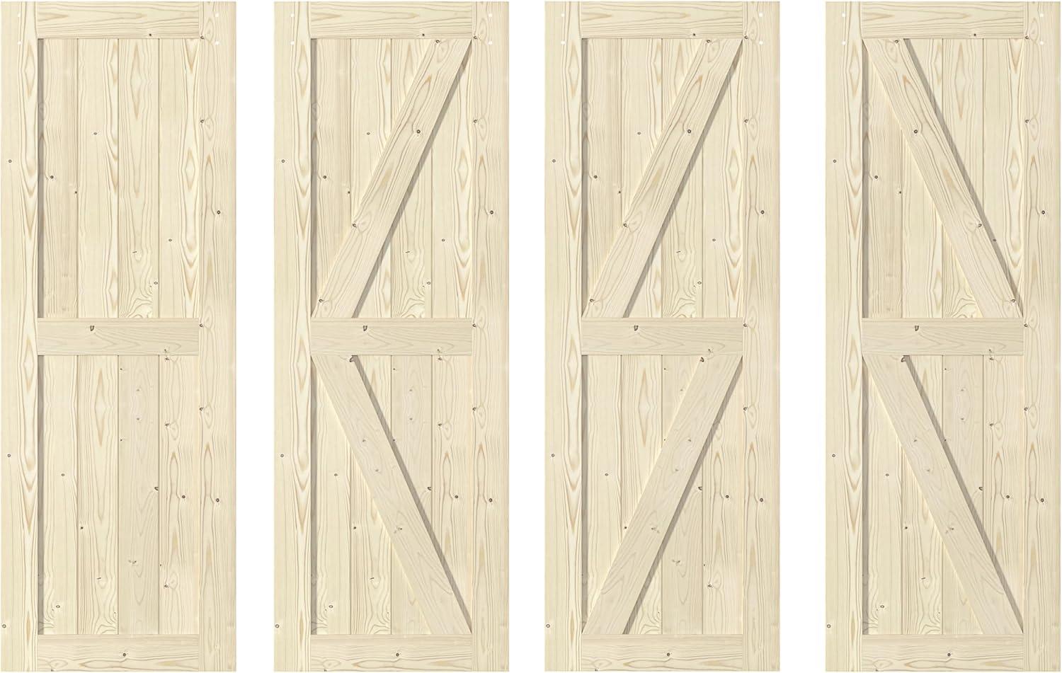 K Series 32in. x 84in. Knotty Wood Unfinished Sliding Barn Door With Hardware Kit