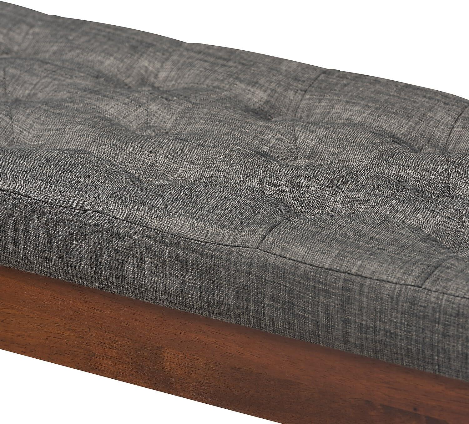 Baxton Studio Alona Medium Wood Dining Bench Gray - : Mid-Century Design, Tapered Legs, Polyester Upholstery, Entryway Seating