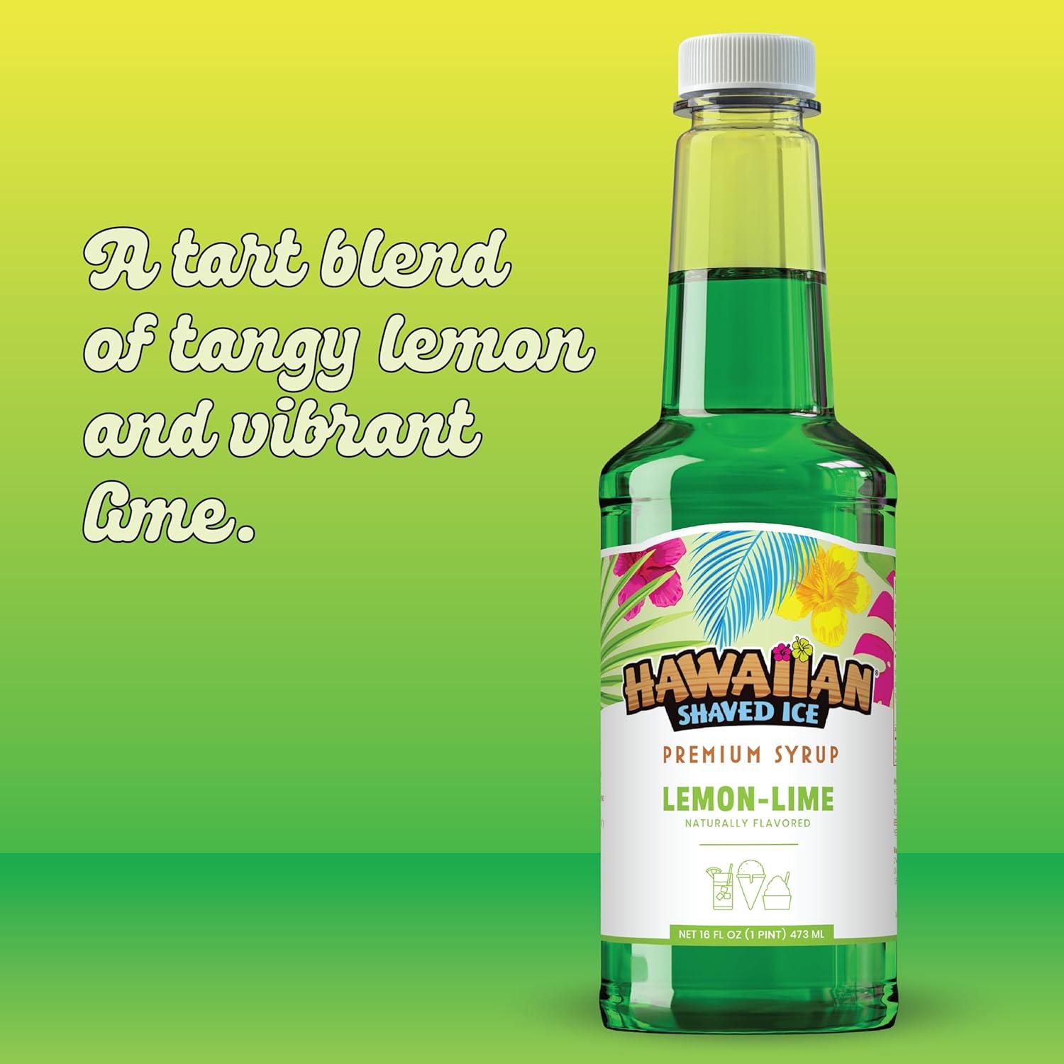 Hawaiian Shaved Ice Snow Cone Syrup, Lemon-Lime Flavor, Shelf-Stable, 1 Pint