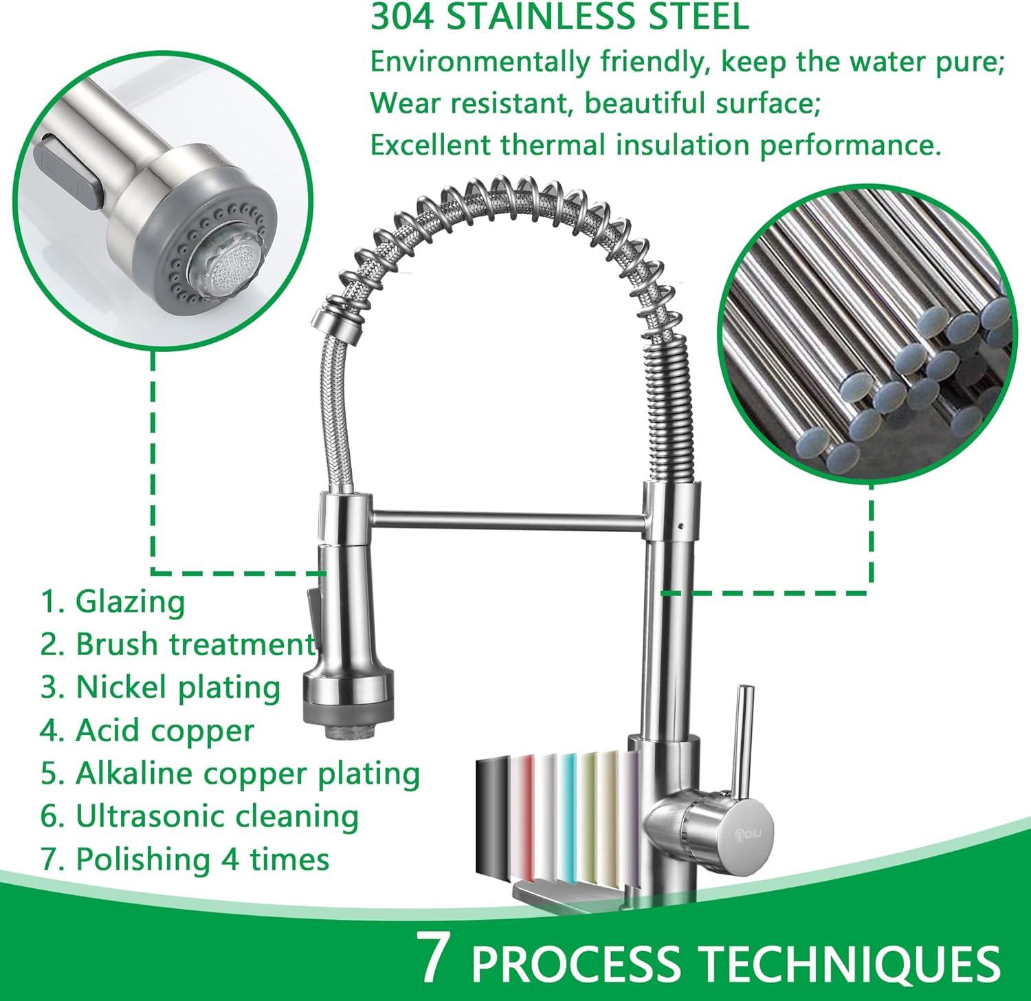 Kitchen Sink Faucet, Pull Down Spring Single Handle Stainless Steel Faucet with Sprayer with LED Light for bar Laundry and Utility Sink faucets (Matte Black)