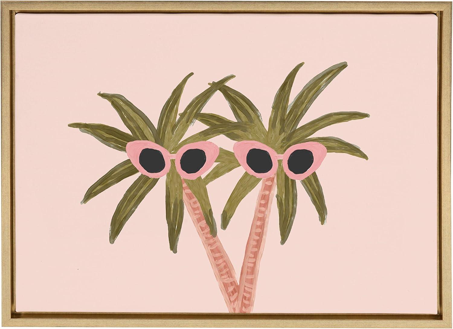 18" x 24" Sylvie Palm Trees And Sun Framed Canvas By Kendra Dandy: DesignOvation Wall Decor