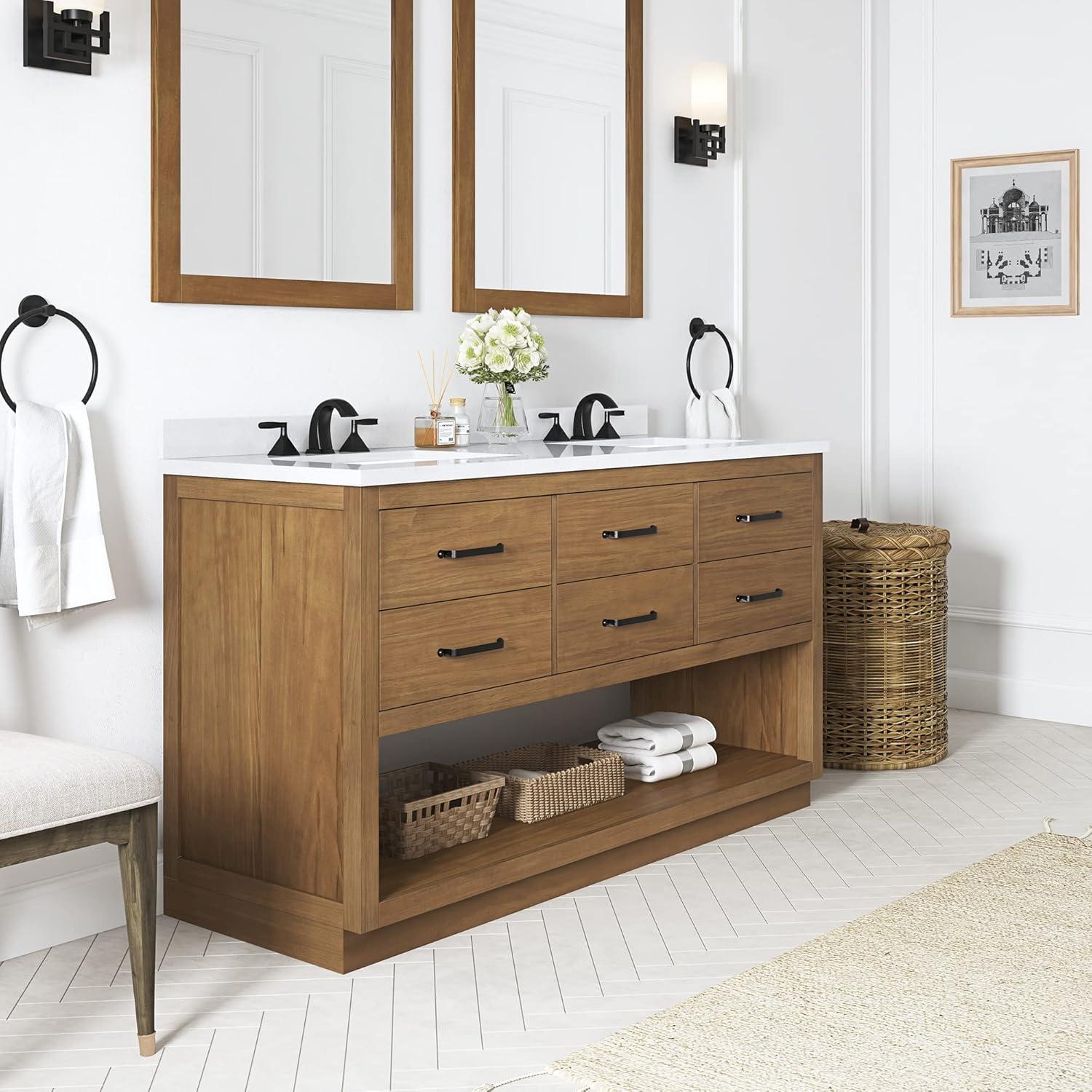 Carran 60" Wax Pine Double Sink Bathroom Vanity