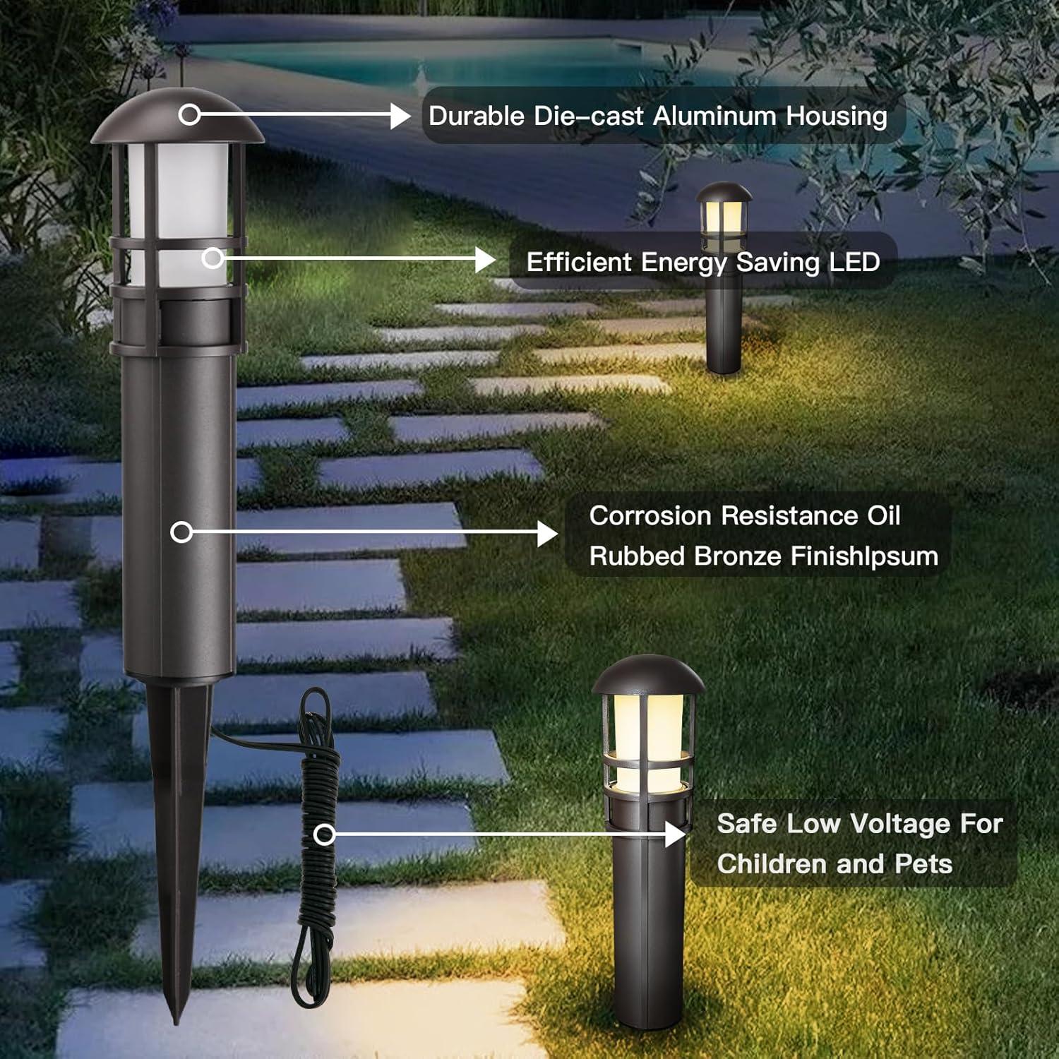 Oil Rubbed Bronze Low Voltage Integrated LED Aluminum Pathway Light with Kit Pack 4 Pack