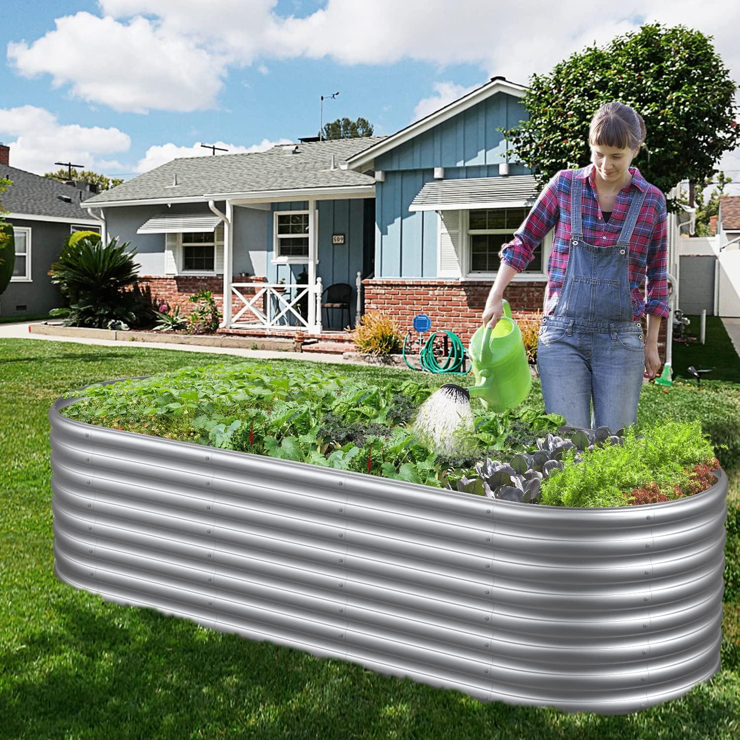 96" Silver Galvanized Metal Raised Garden Bed