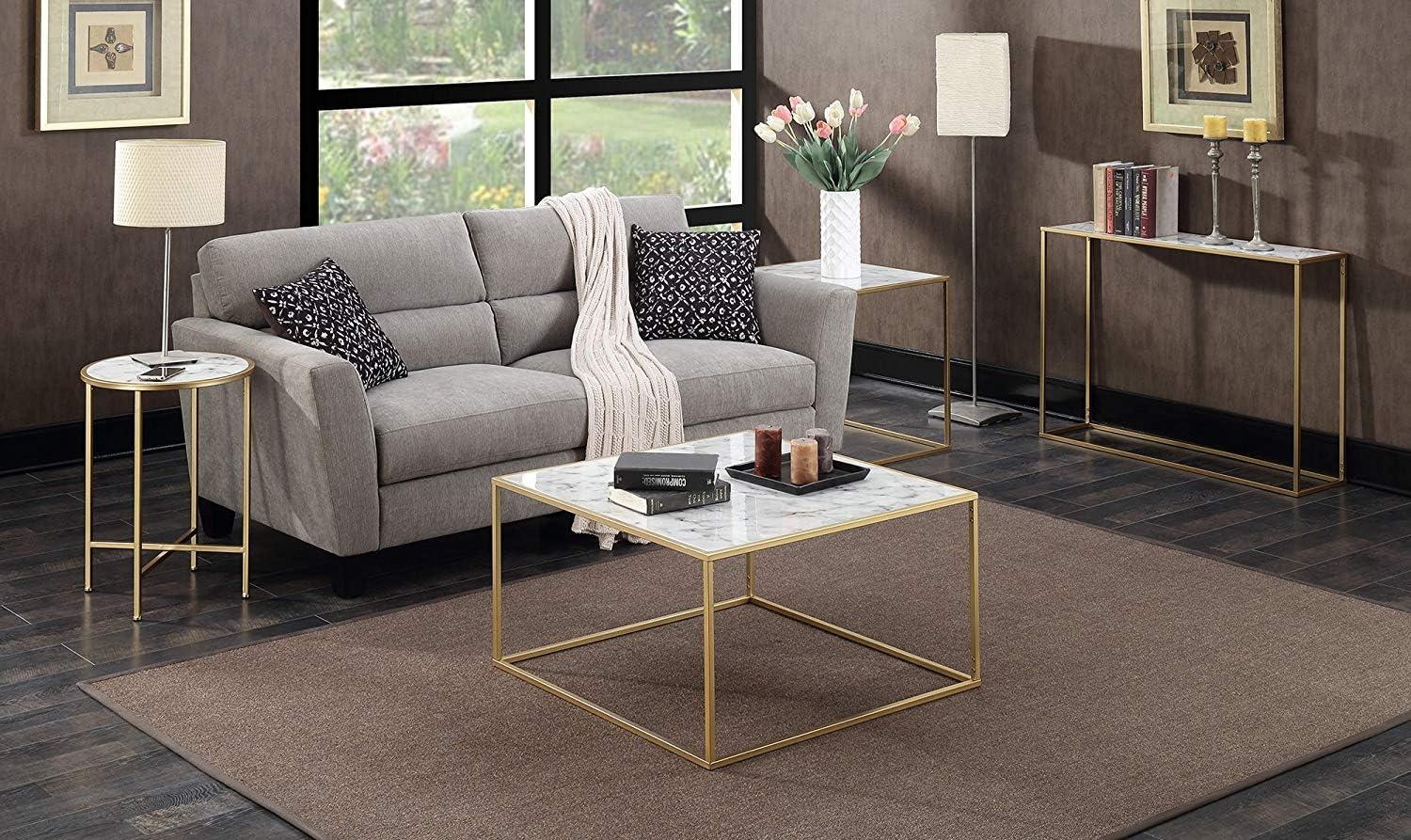 Convenience Concepts Gold Coast Faux Marble Chairside Table in Gold Metal Frame