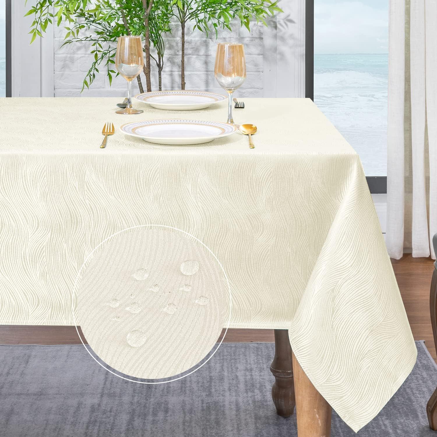Softalker Jacquard Rectangle Tablecloth, Swirl Design Waterproof Stain Resistant Table Cover Wrinkle Free Heavy Weight Table Cloths for Dinner/Parties/Holiday - 60 x 104 Inch, Ivory