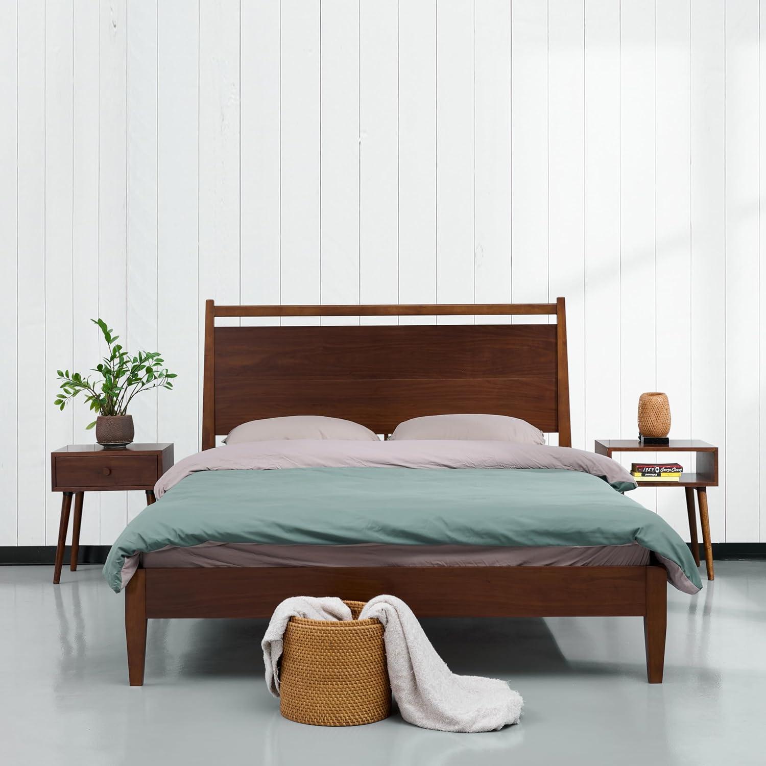 NTC Adept Solid Wood Bed Frame with Headboard and Silent Slats, 1000 Lb Capacity Bed Frame