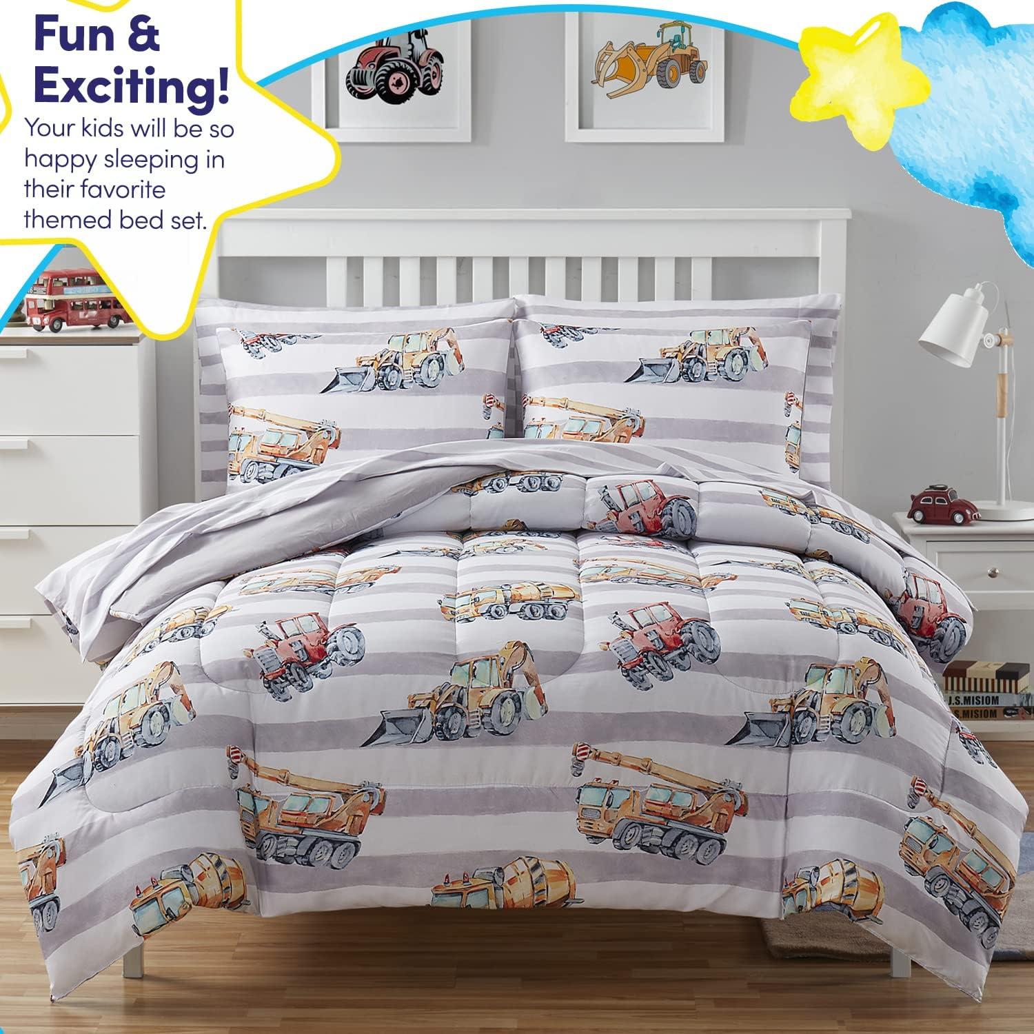 Construction Trucks Gray/Blue/Orange Comforter Set with Sheet set