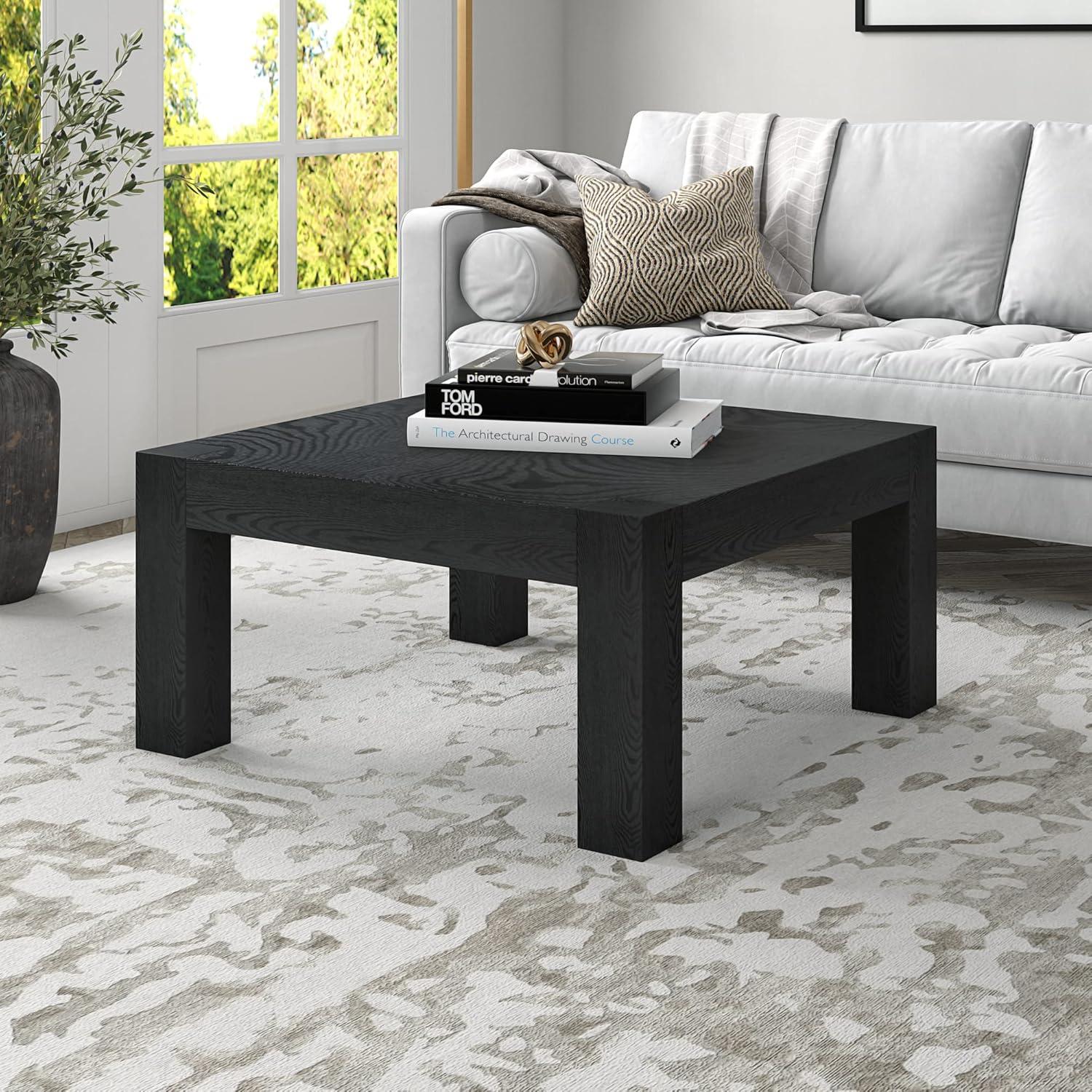 Langston Minimalist Black Grain Square Wood Coffee Table, 34"