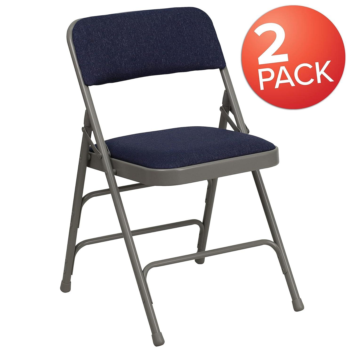 Flash Furniture 2 Pack HERCULES Series Curved Triple Braced & Double Hinged Navy Fabric Metal Folding Chair
