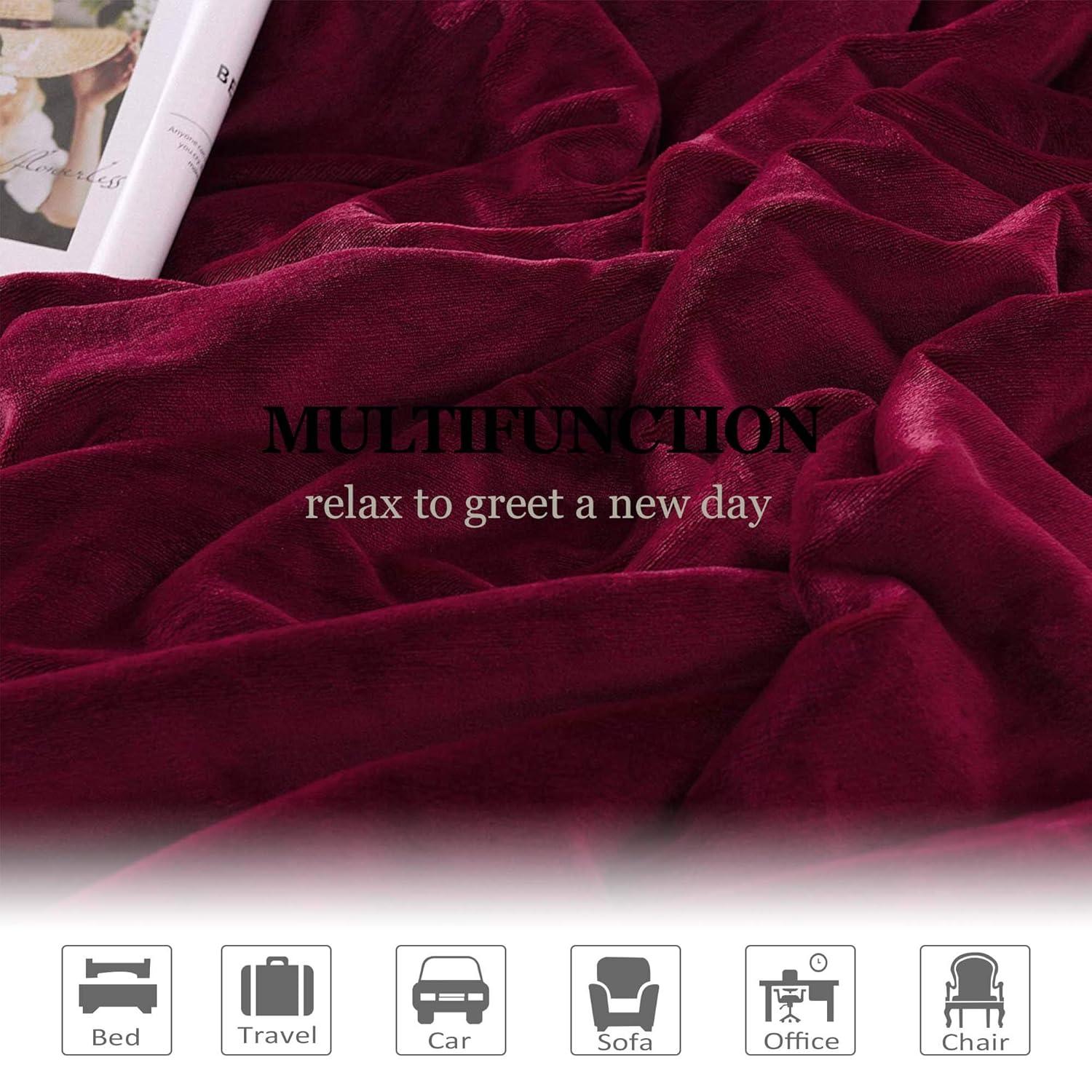 NANPIPER Sherpa Blanket Warm Blankets Super Soft Fuzzy Flannel Fleece/Wool Like Reversible Velvet Plush Couch Blanket Lightweight(Wine Red Throw Size 50"x60")