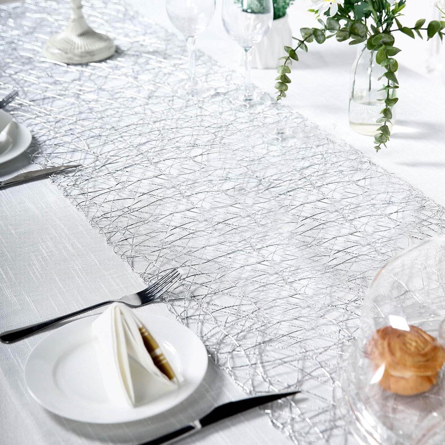 BalsaCircle 16x72" Silver Metallic Wire String Woven Table Runner Party Events Decorations