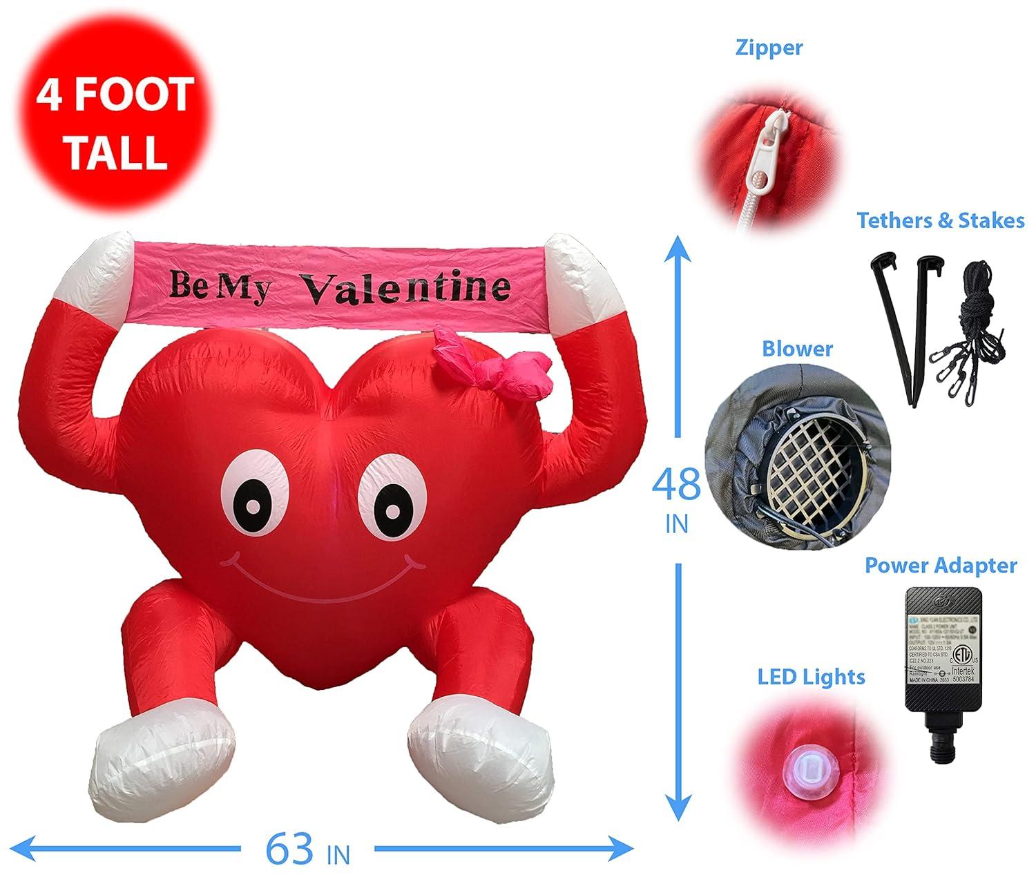 The Holiday Aisle® 4 Foot Tall Lighted Happy Valentine's Day Inflatable Cute Lovely Heart Be My Valentine Romantic Sweetheart Indoor / Outdoor Blow Up Yard Decoration