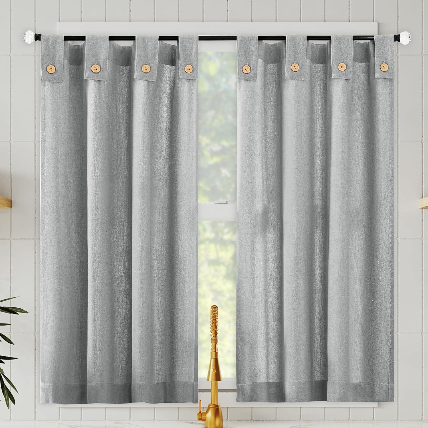 2pc 54"x36" Archaeo Light Filtering Cotton Blend Button Tab Top Cafe Curtain Panel Pair Gray