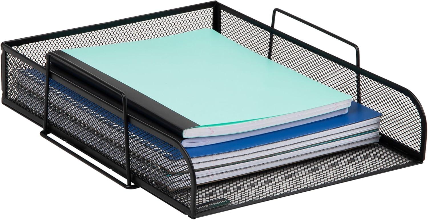 Black Metal Mesh Stackable 4-Tier Letter Tray