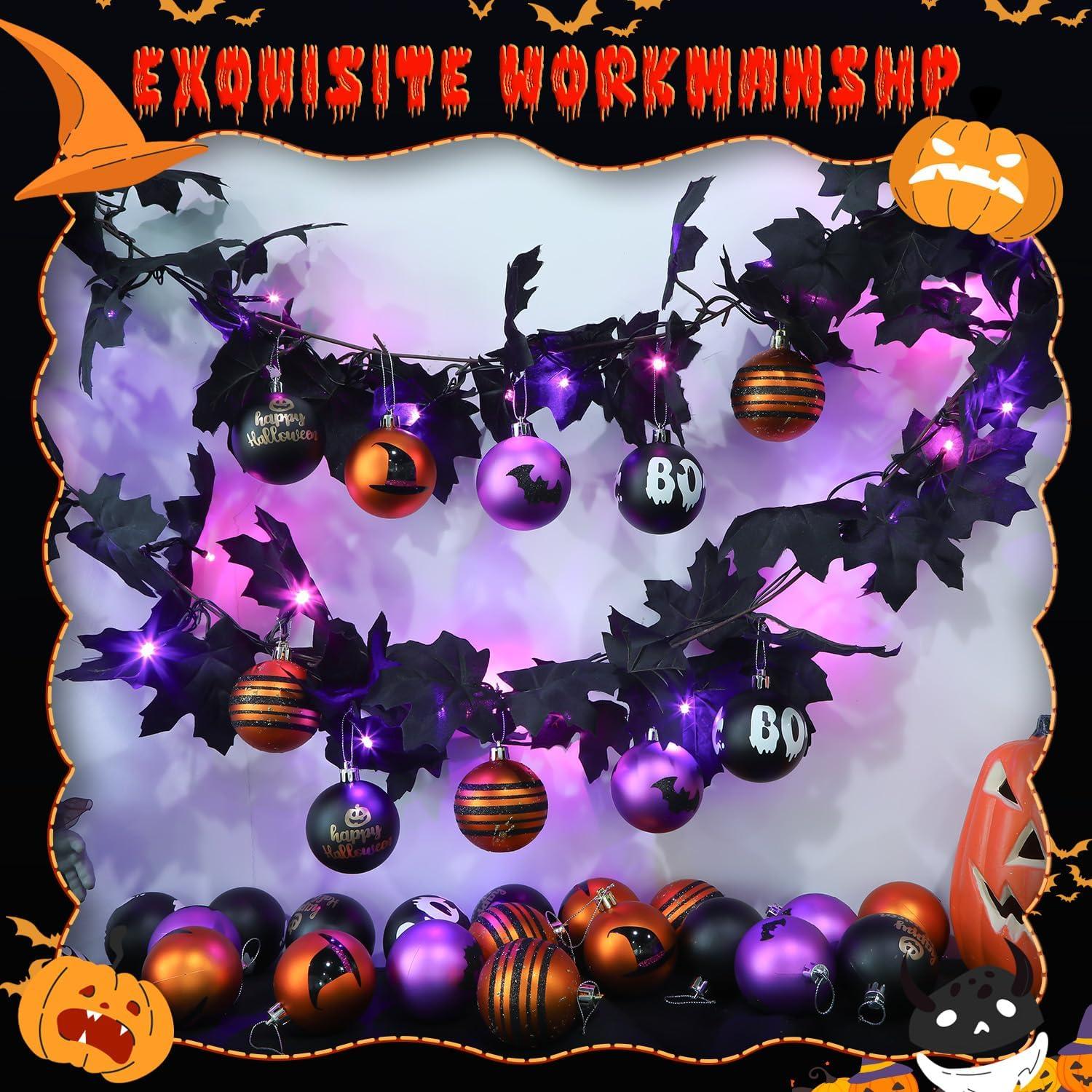 30CT 2.36 Inch Halloween Tree Ornaments, Colored Shatterproof Plastic Decorations Balls Baubles for Christmas Party Haunted House Decoration