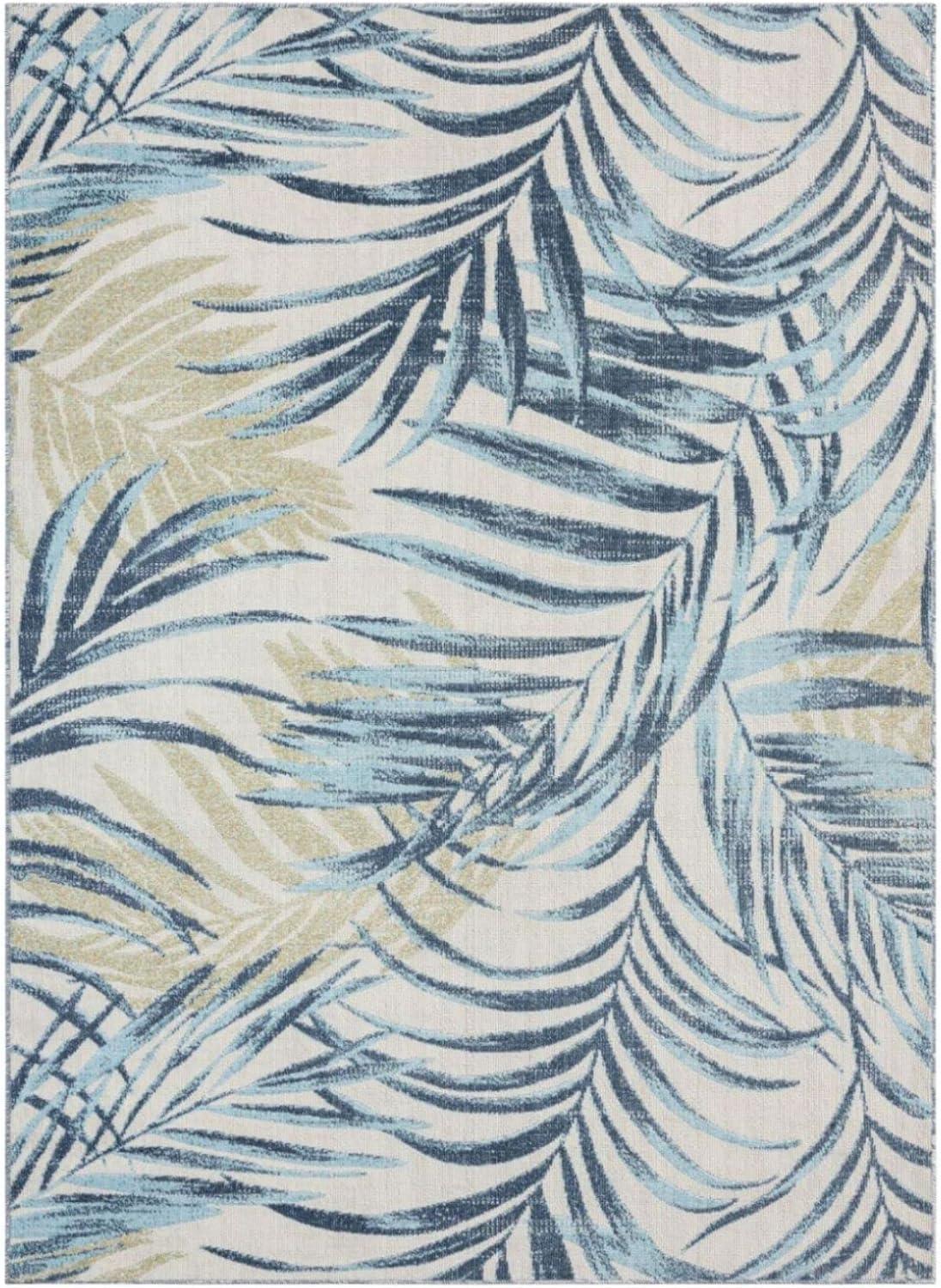 7'10" x 10'2" Malibu Palm Springs Indoor/Outdoor Rug Ivory/Aqua Blue - Tommy Bahama