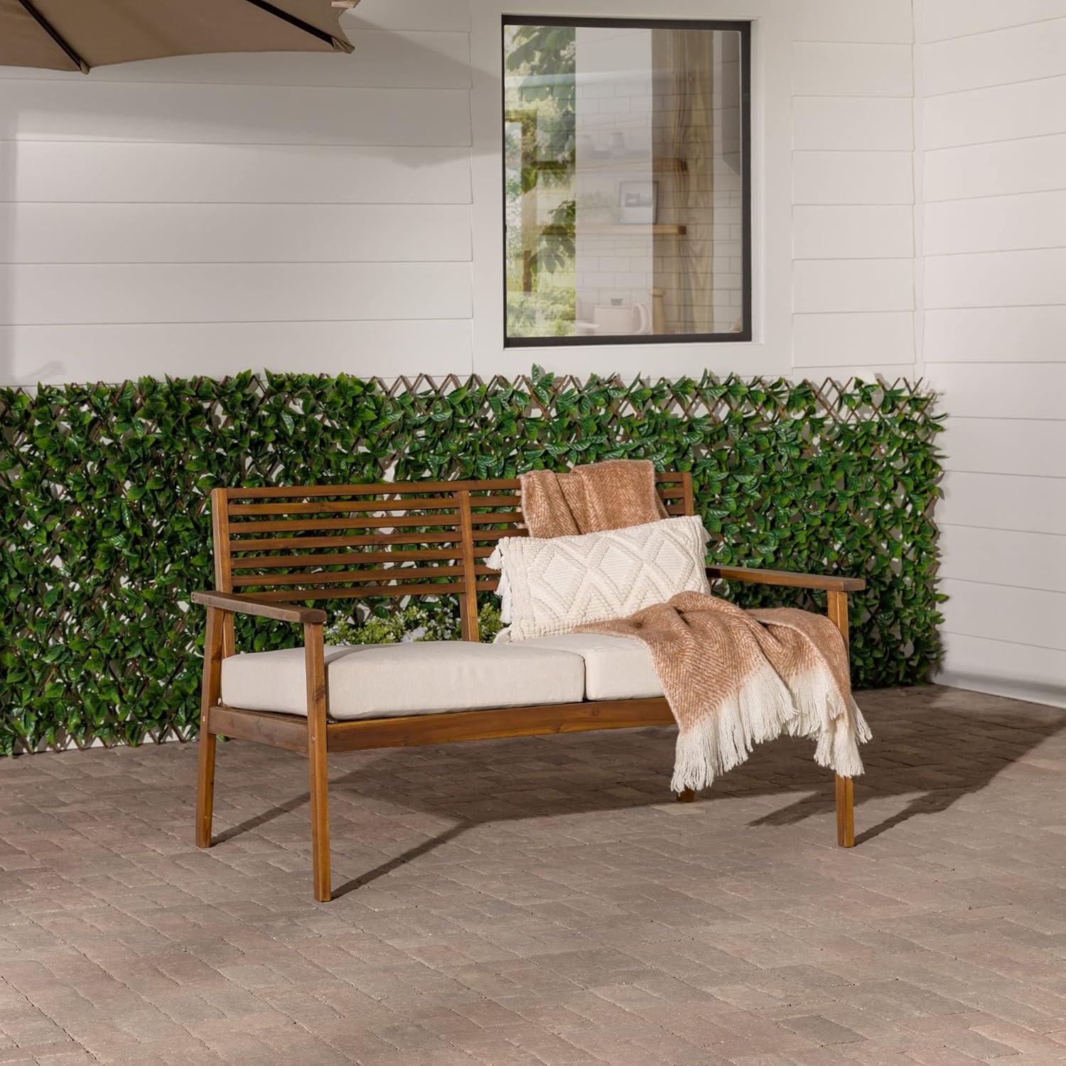 Walker Edison Modern Cushioned Solid Acacia Wood Loveseat