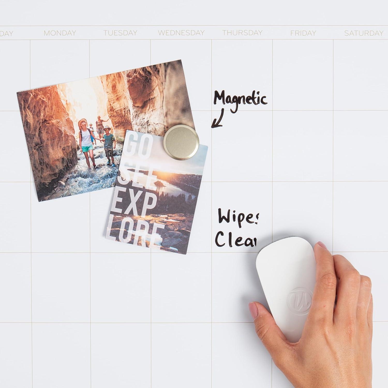 U Brands Magnetic Dry Erase Calendar White Board, 16" x 20", Gold Aluminum Frame, Includes Magnet and Marker