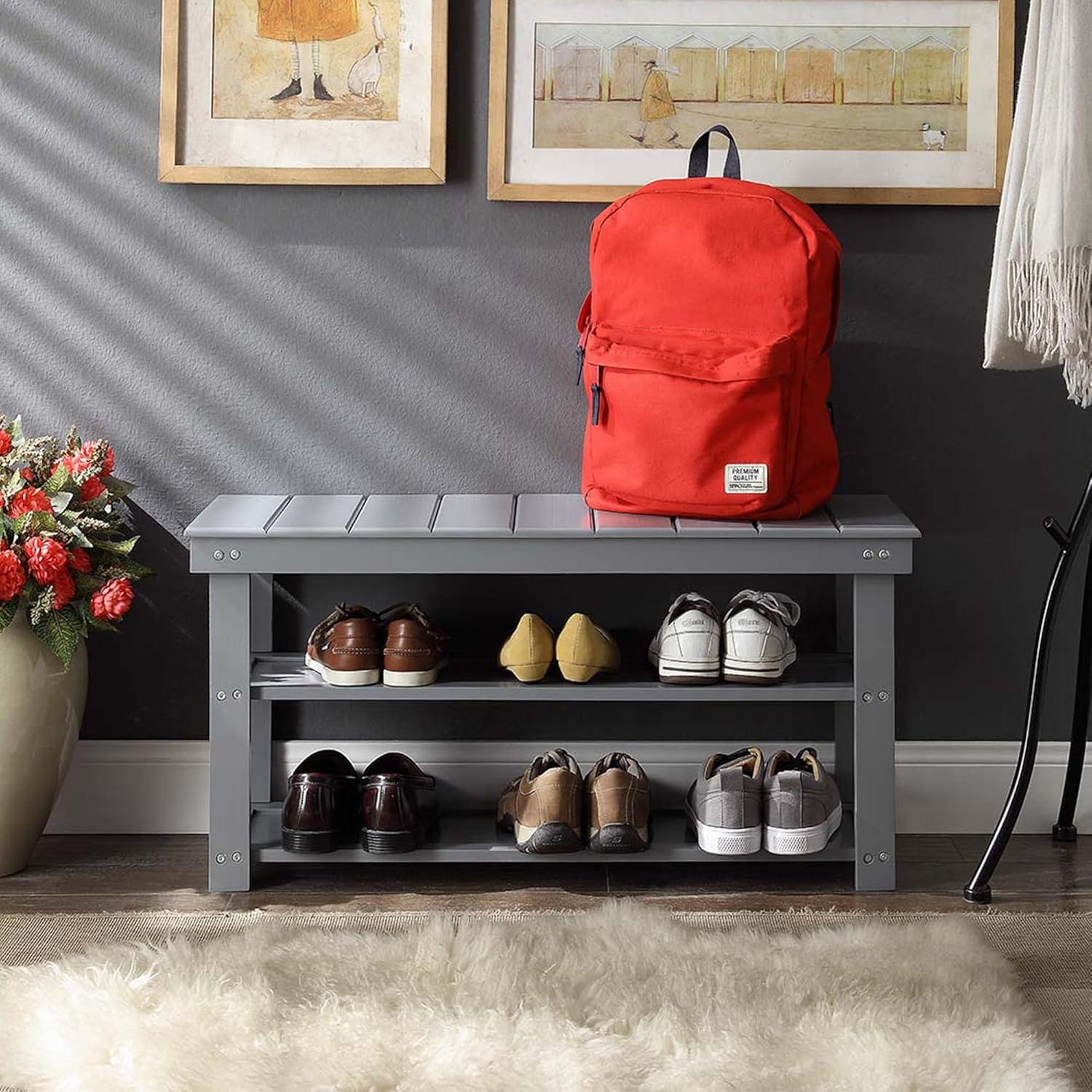 Convenience Concepts Oxford Utility Mudroom Entryway Bench in Gray Wood Finish