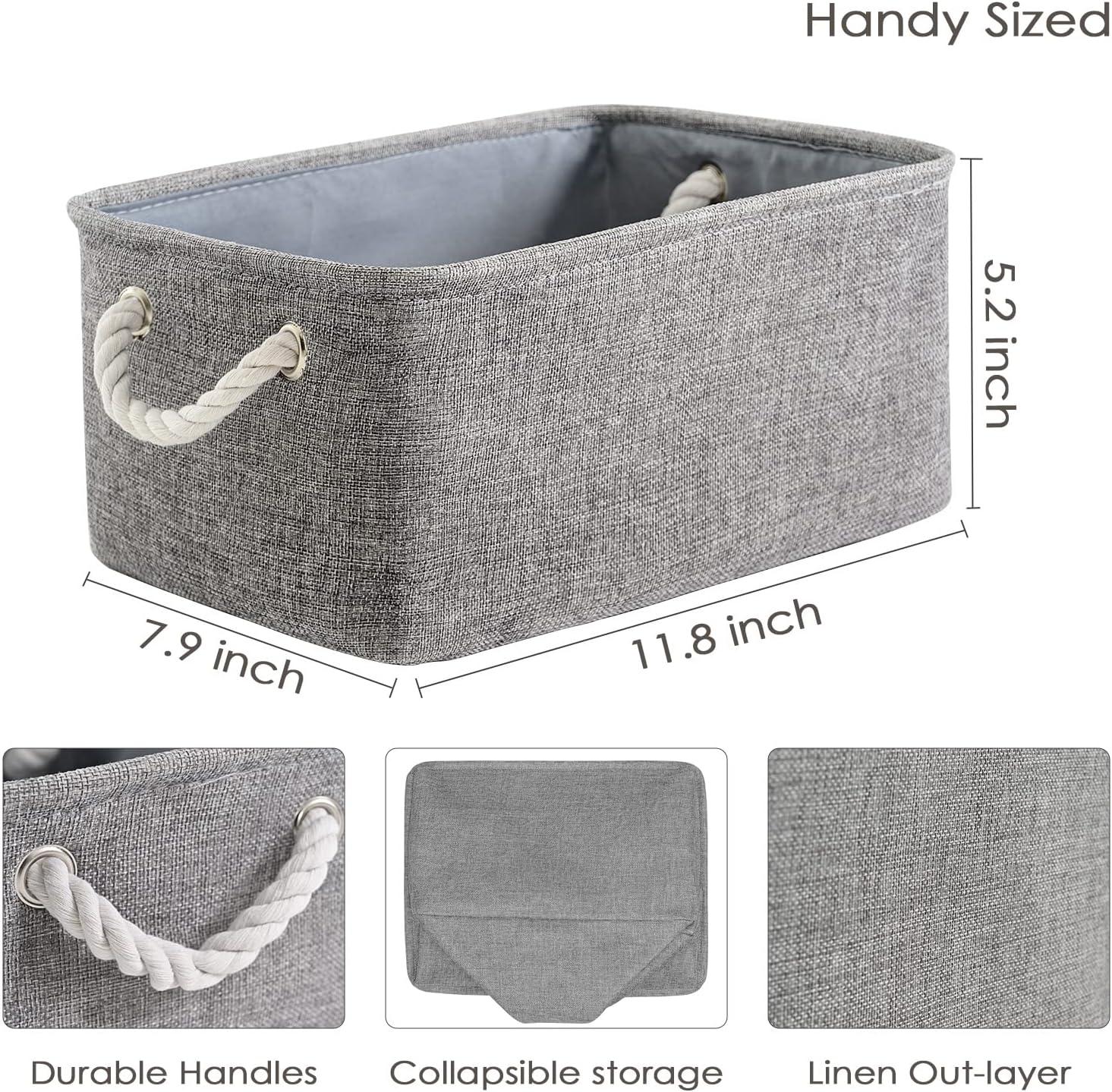 Gray Fabric Rectangular Storage Bin with Rope Handles