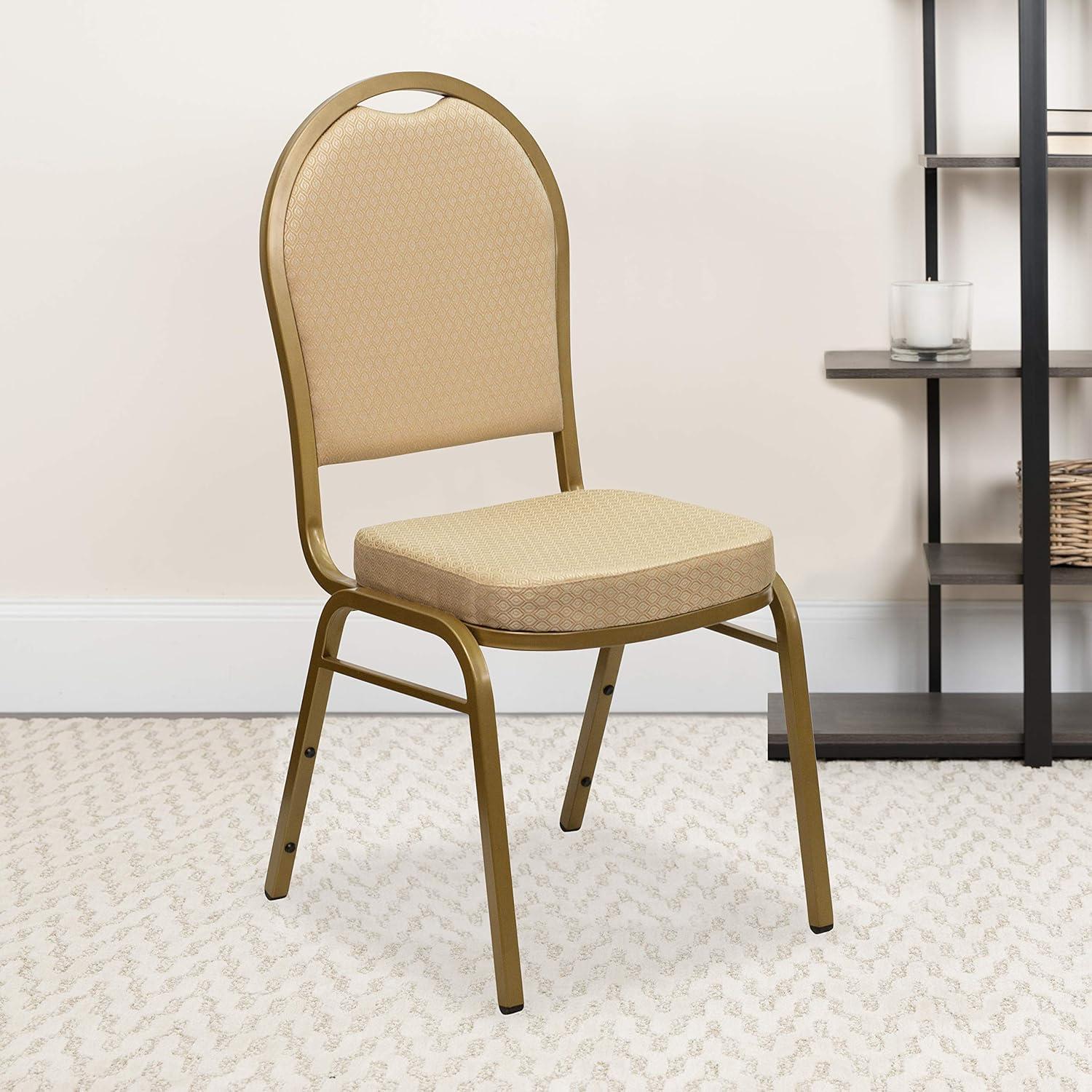 Beige Patterned Fabric Dome Back Stacking Banquet Chair