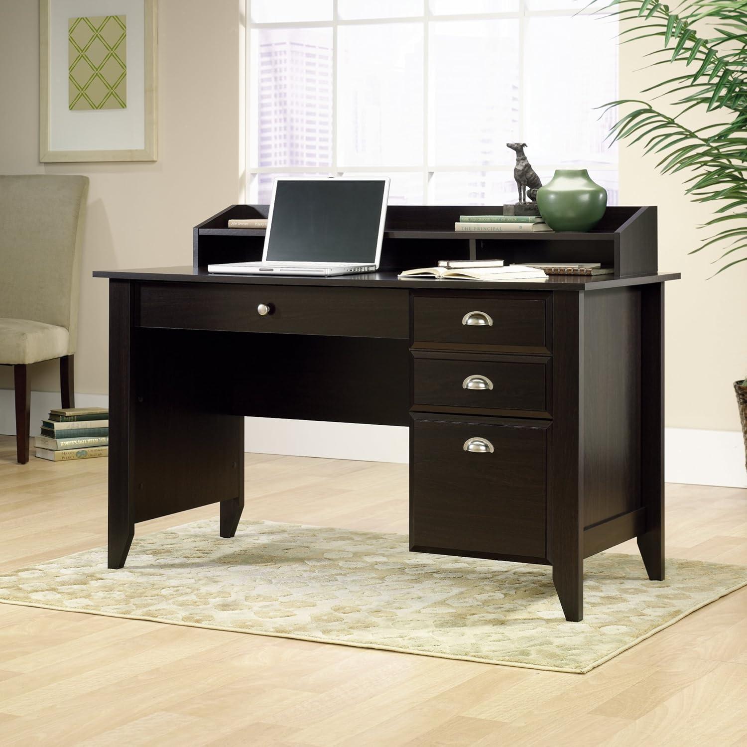 Sauder Shoal Creek Desk with Storage Drawers and Hutch, Jamocha Wood Finish