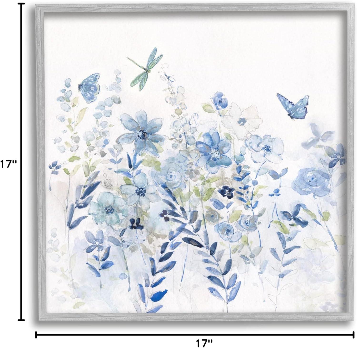 Stupell Industries Delicate Blue Floral Garden Framed Giclee Art