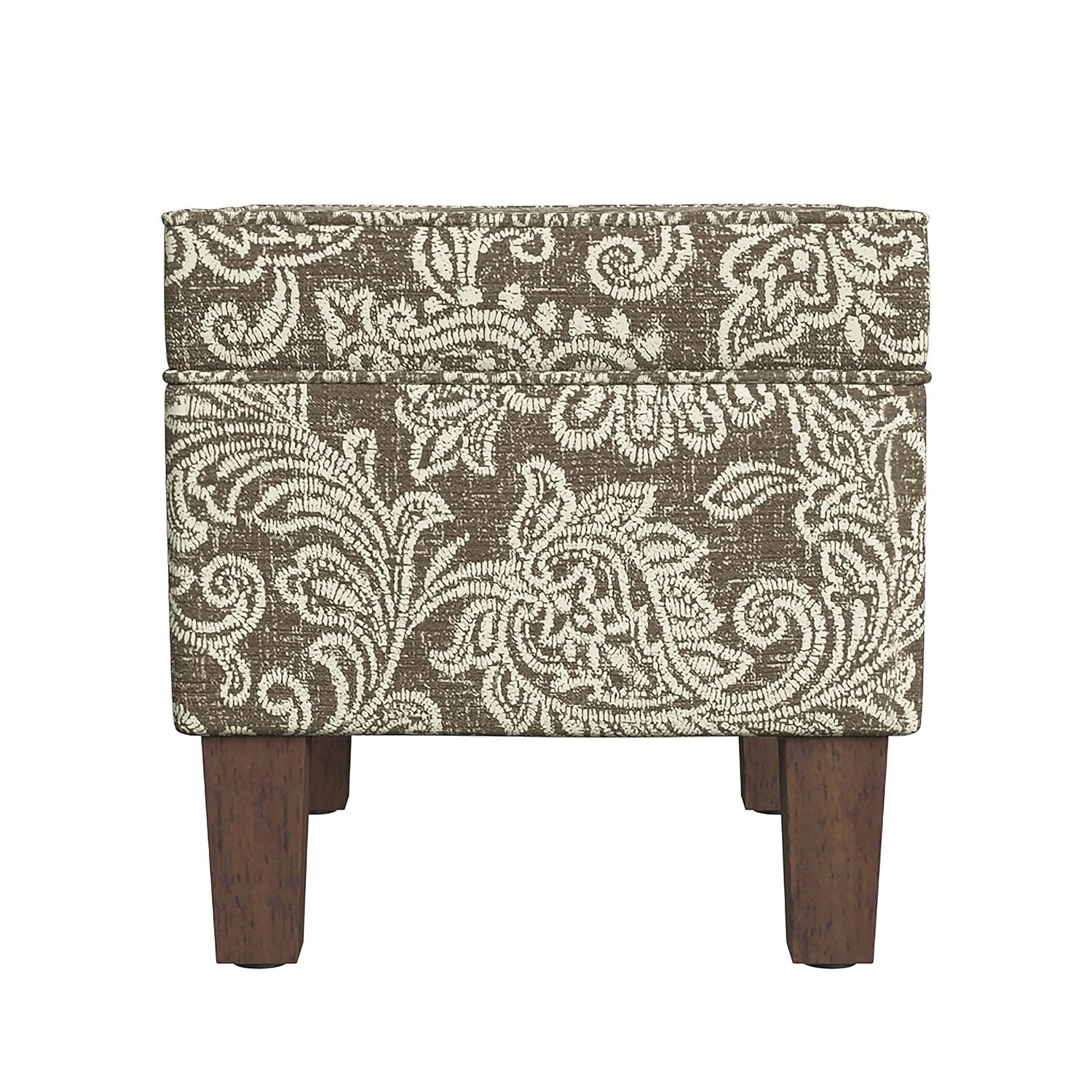 HomePop Medium Storage Ottoman Brown : Upholstered Footstool, Floral Pattern, Hardwood Frame