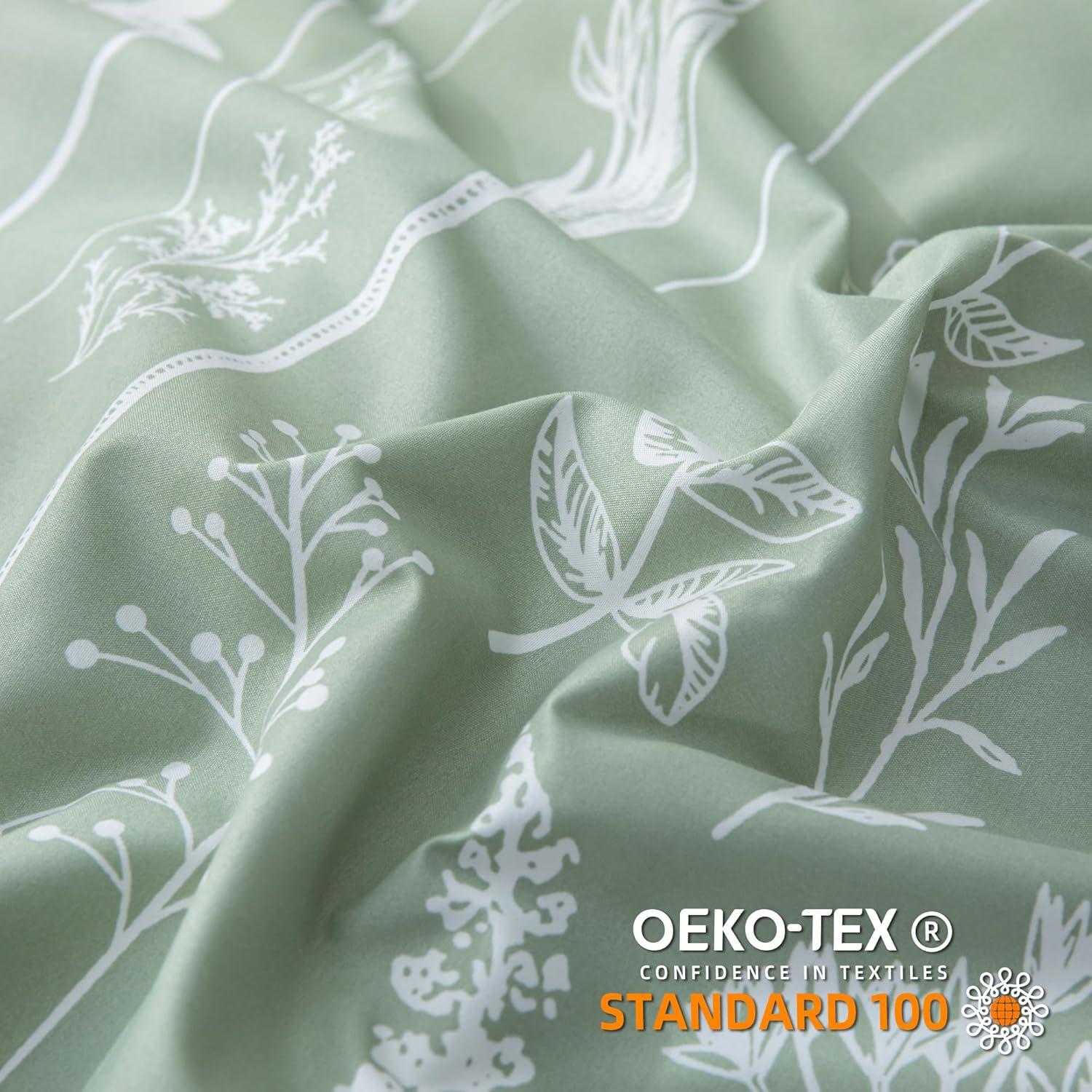 2 Pcs Floral Printed Reversible Sage Green Comforter Set Twin/Twin XL Size Soft Designed Plants Pattern Bedding Set - Bedsure