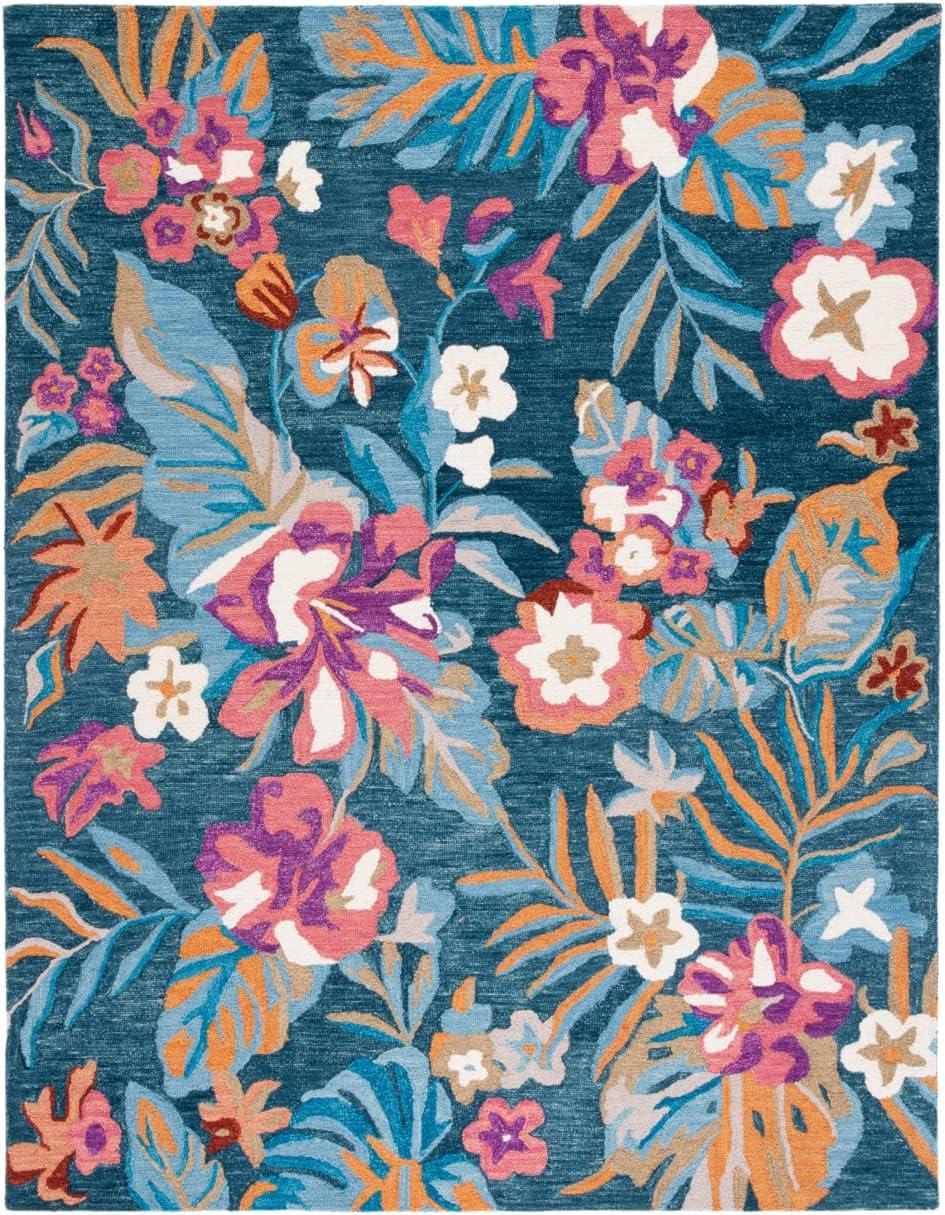 Jardin Blue and Pink Hand-Tufted Floral Wool Area Rug